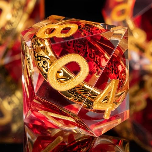 Miniatura 7 de OUKELANWO Magic Lord Rings - Juego de dados DND con caja, 7 piezas de dados LOTR D&D de resina para juegos de rol, dados de oro rojo de mazmorras D