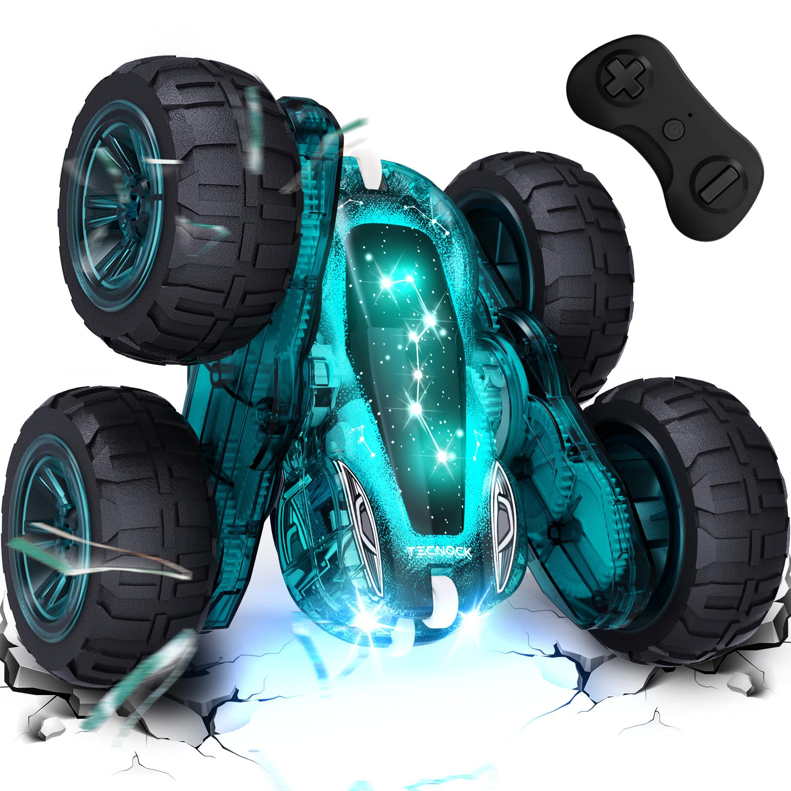 Tecnock 2026 Remote Control Cars with 2.4 Ghz Remote Control 360°Flip Stunts RC Car Monster Truck with Colorful Light for 3-12 Years Outdoor Toy Gift for Kids — image 1