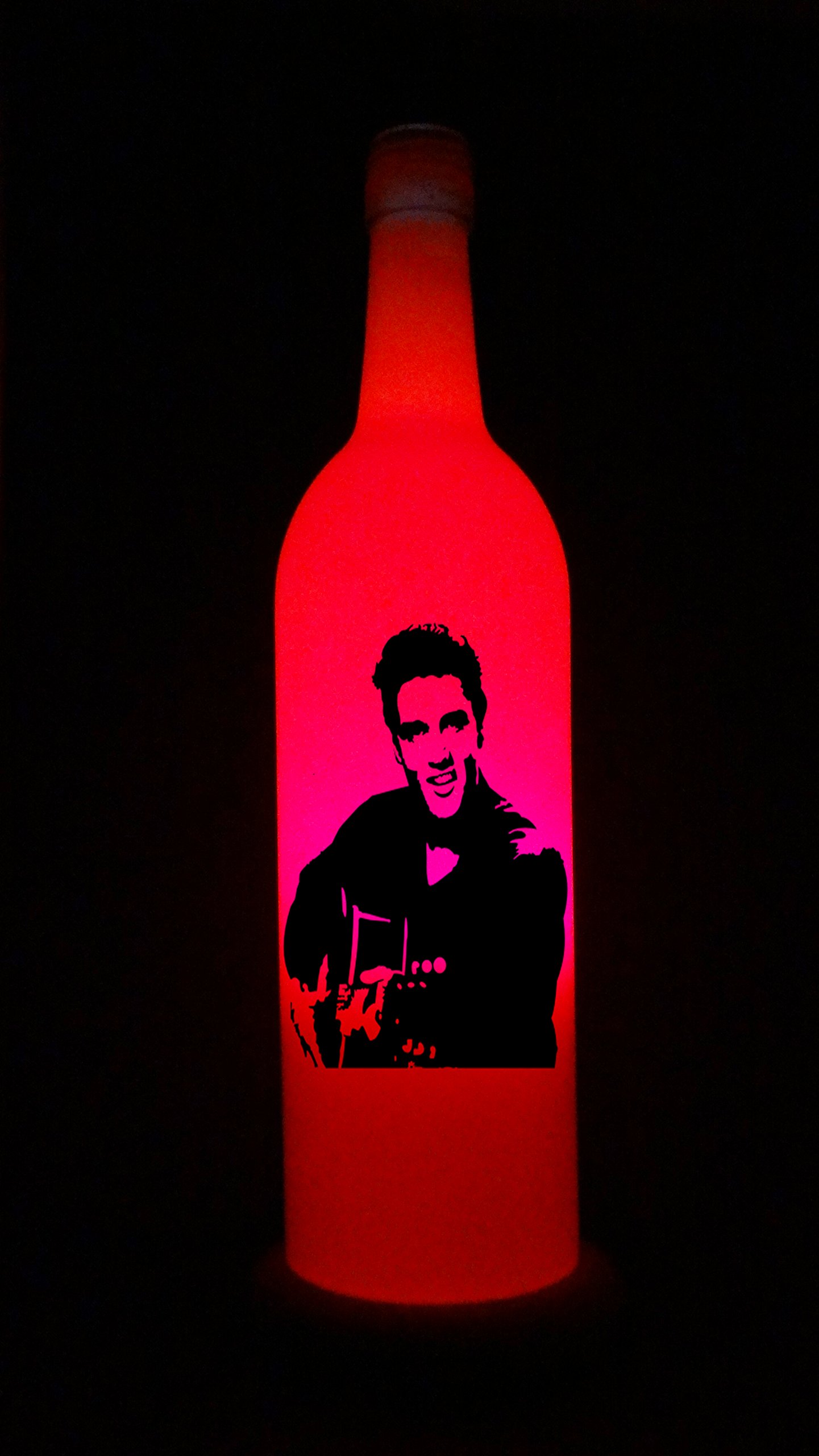 Kavi The Poetry-Art Project Elvis Presley Night Lamp | Pink | Height X Diameter: 12inch X 4 inch | Made Out of Recycled Glass Bottle | Perfect for Gifting| 450 Grams | Carton Box Packaging
