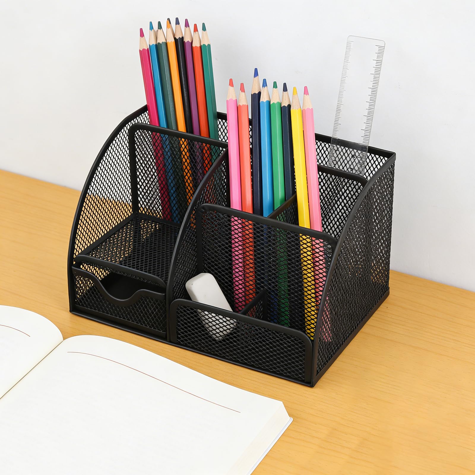 2 organizer da scrivania in metallo, portapenne con cassetto, portapenne, organizer da ufficio per ufficio