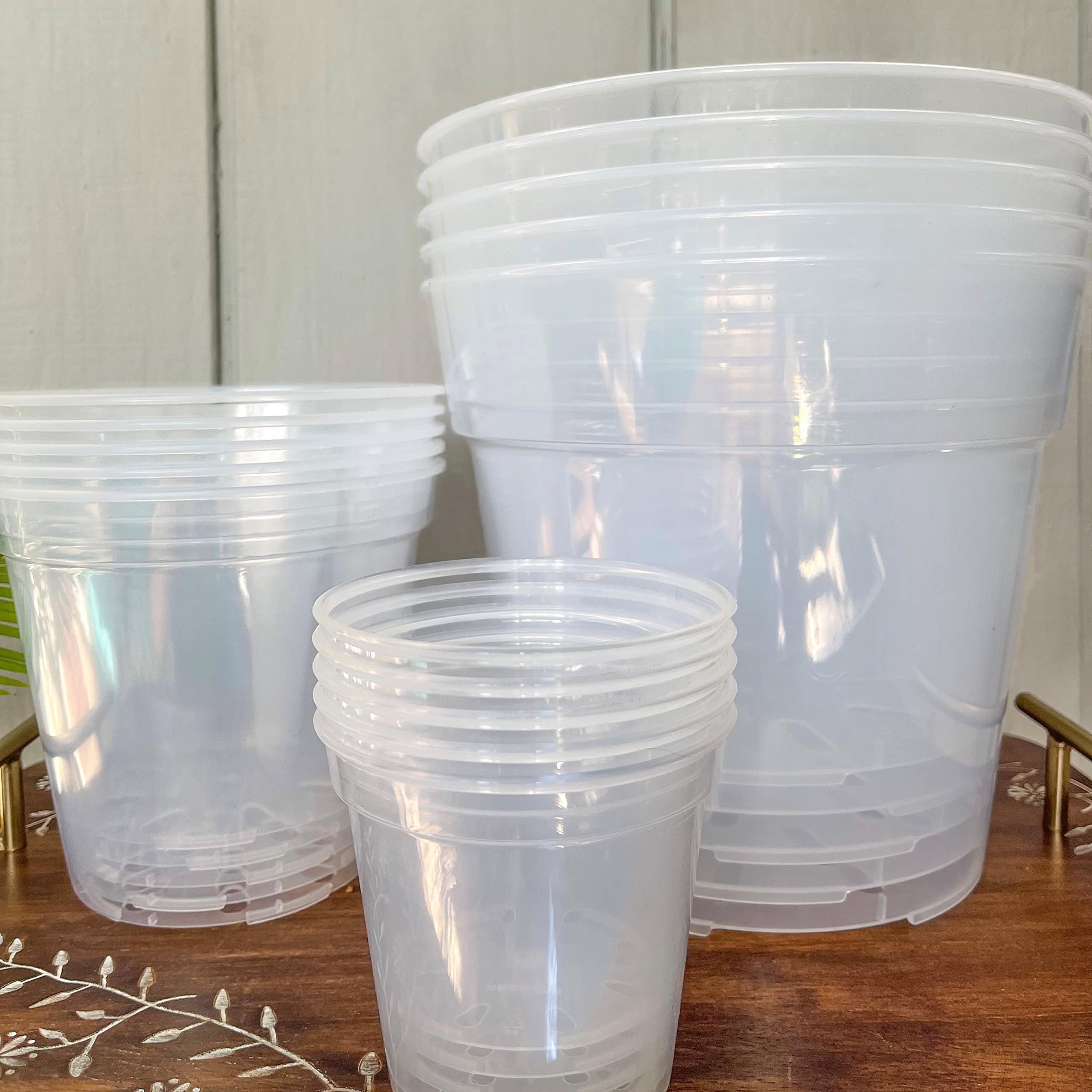 karenplantsplantskarenplantsplants™ 4", 6", 9" Clear Round Plastic Nursery Pots Variety Pack (5 Each Size)
