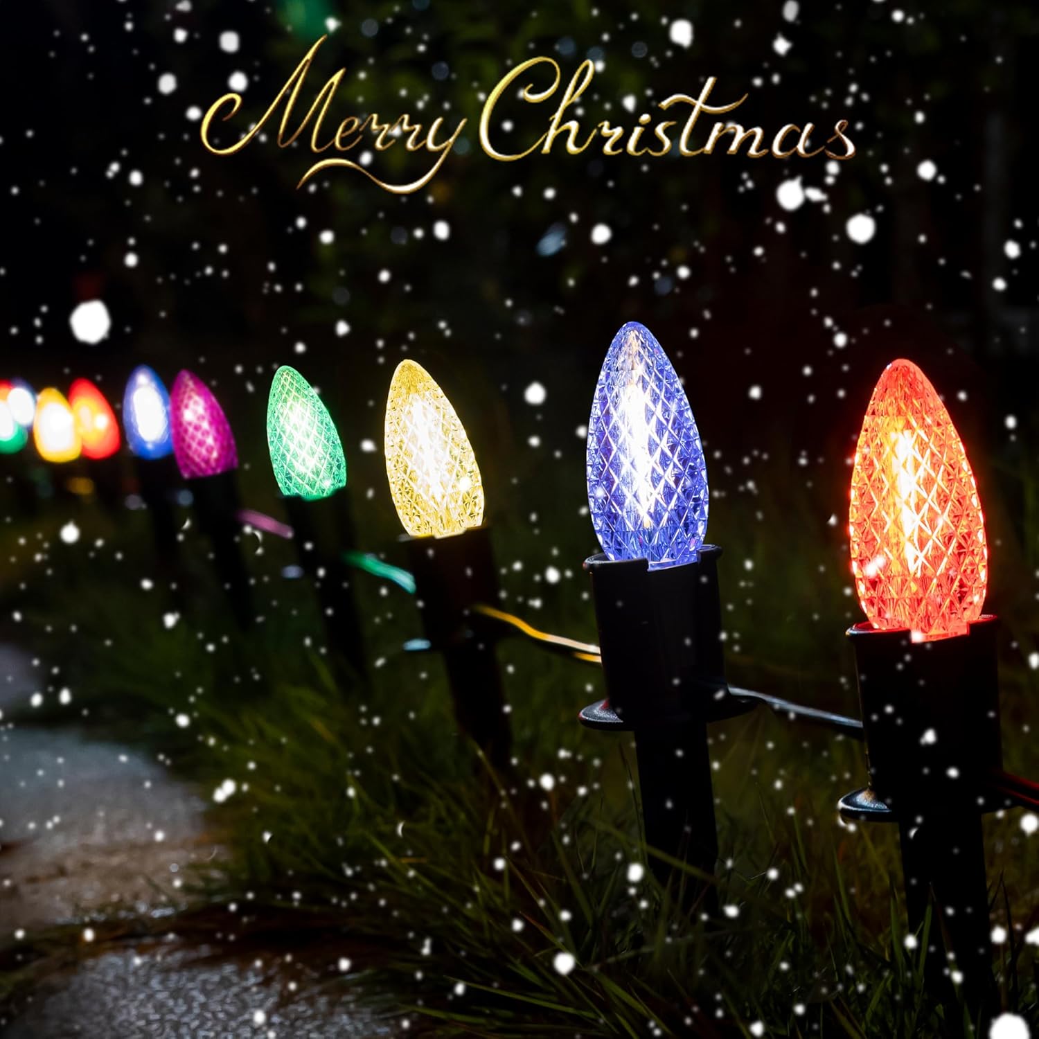 GAGALIFE 29Ft C9 Christmas Pathway Lights Outdoor - 25 LED Lights with 25 Marker Stakes for Walkway, Waterproof Plug in C9 Christmas Light Outdoor for Driveway, Yard, Lawn Decorations, Multicolor