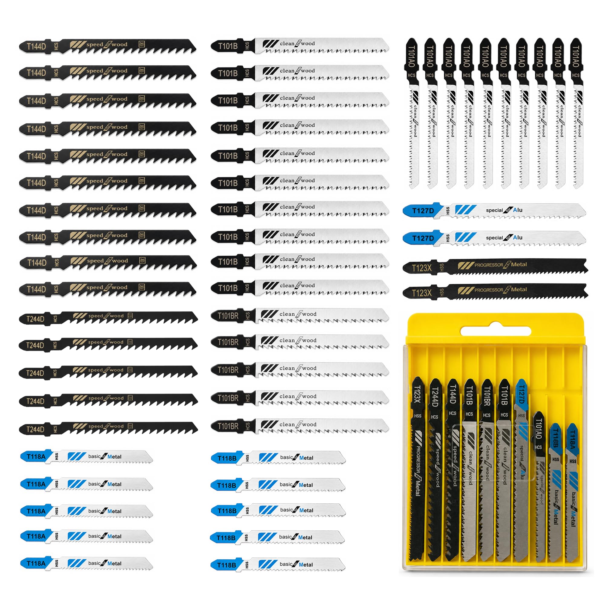 54 Piece Jigsaw Blades Set - Wood, Metal, Plastic -1 54 Piece Jigsaw Blades Set - Wood, Metal, Plastic -1