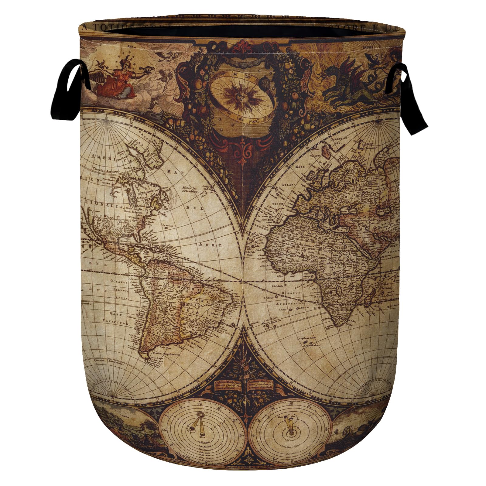 World Map Laundry Basket, Laundry Hamper Collapsible Oxford Cloth with Handle Clothes Storage Bin for Bathroom Laundry Room Bedroom 15.7 X 20 Inch