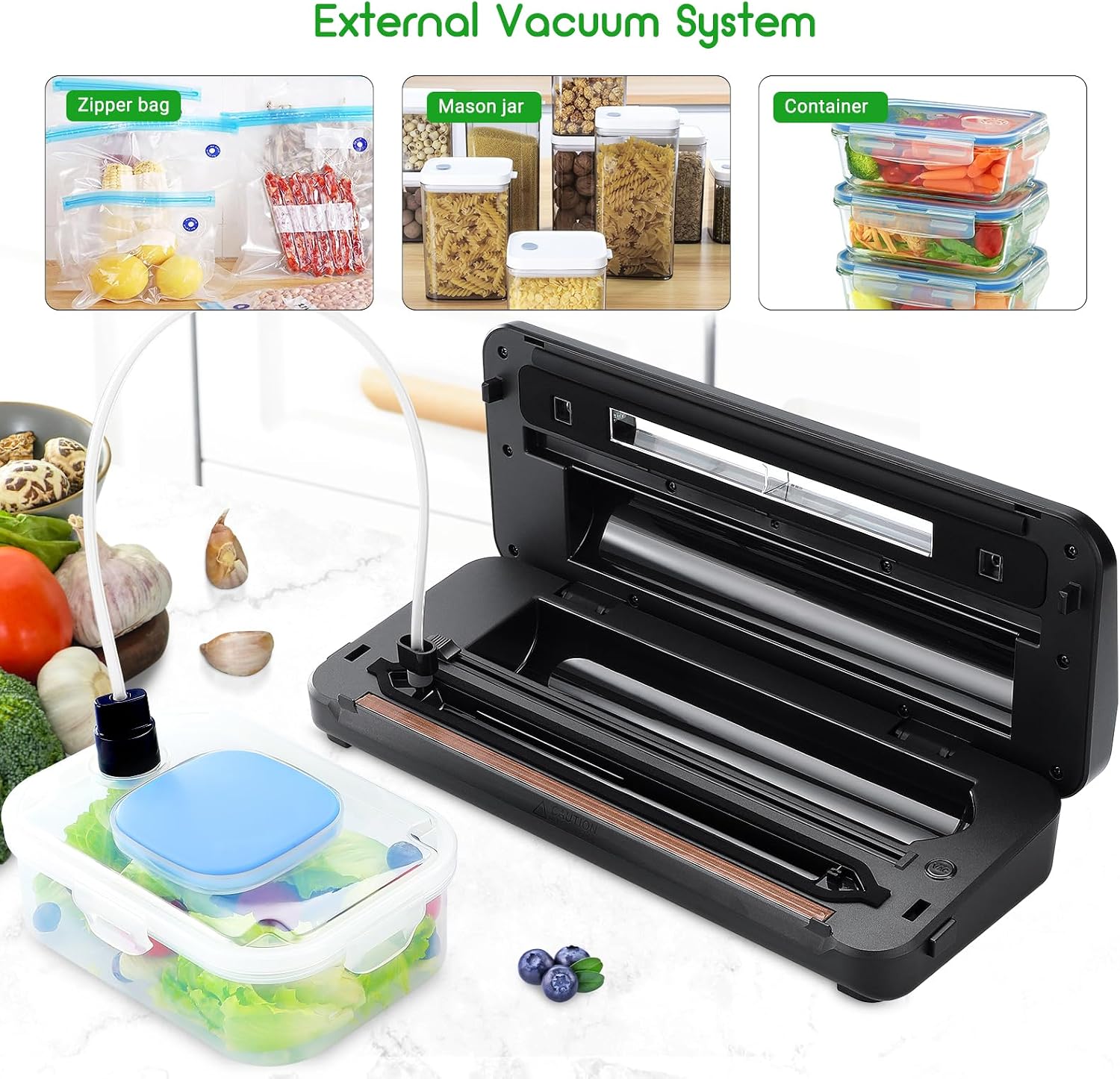 REPALY Air Sealing Food Vacuum Sealer Machine with One-Touch Easy Option for Food Preservation, 9-in-1 Moist/Dry/Puls/Vac/Seal Modes Vacuum Sealer with Bag*5, Roll*1