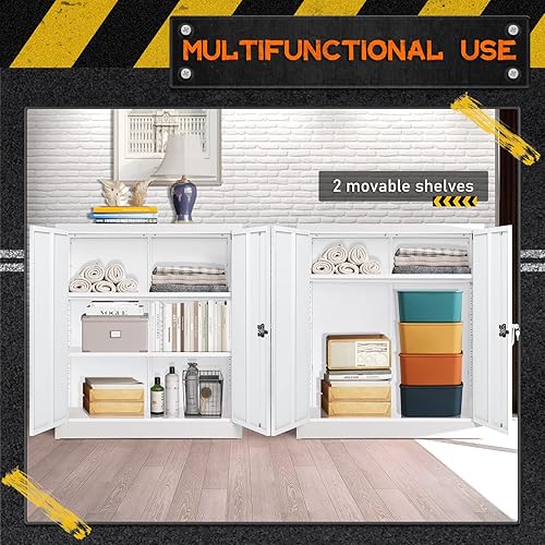 Miniatura 5 de Greenvelly Armario de metal para garaje, armario de almacenamiento blanco de 42 pulgadas con puertas y estantes, gabinete de almacenamiento de acero