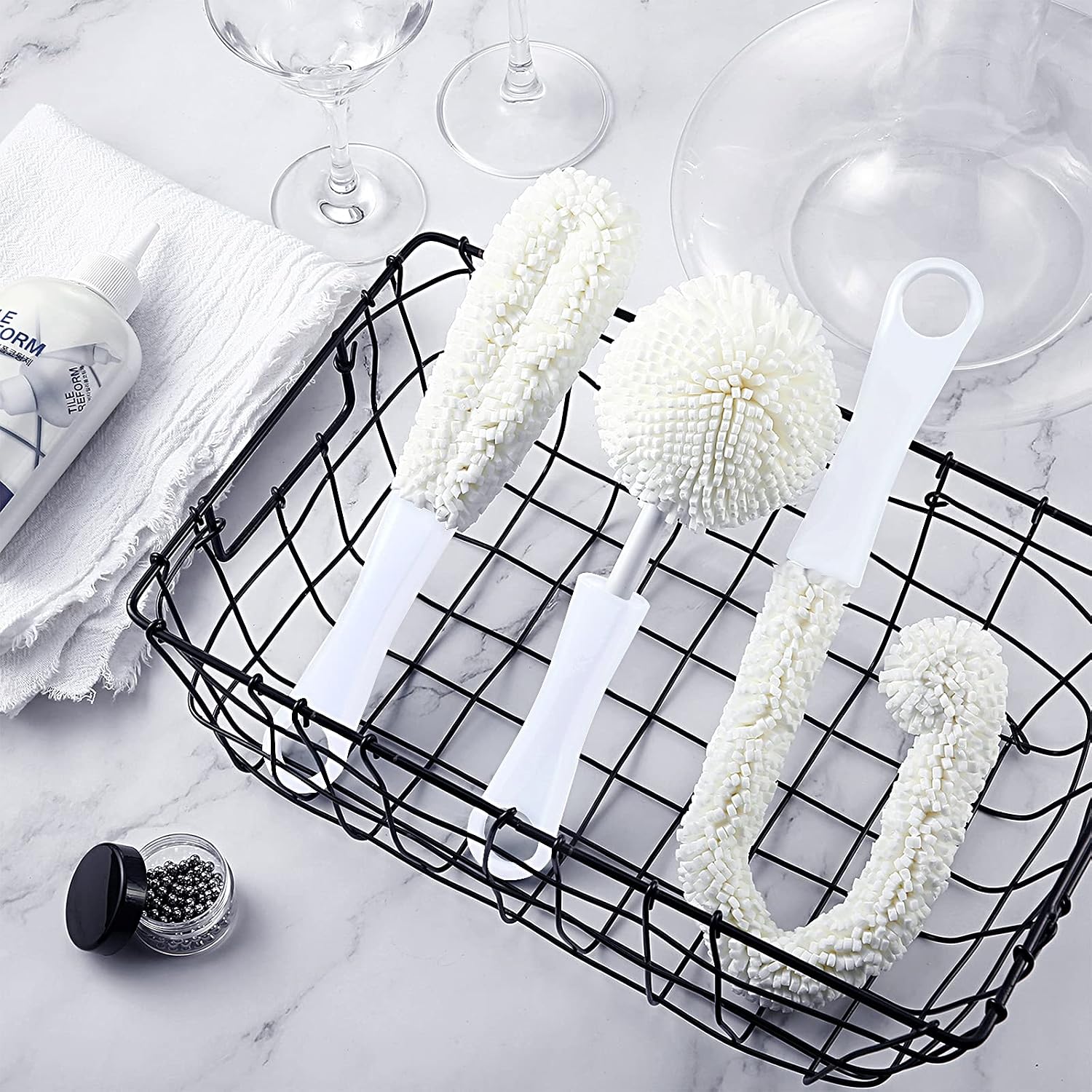 Boao 3 Pcs Wine Decanter Cleaning Brush with Stainless Steel Cleaning Balls image 2