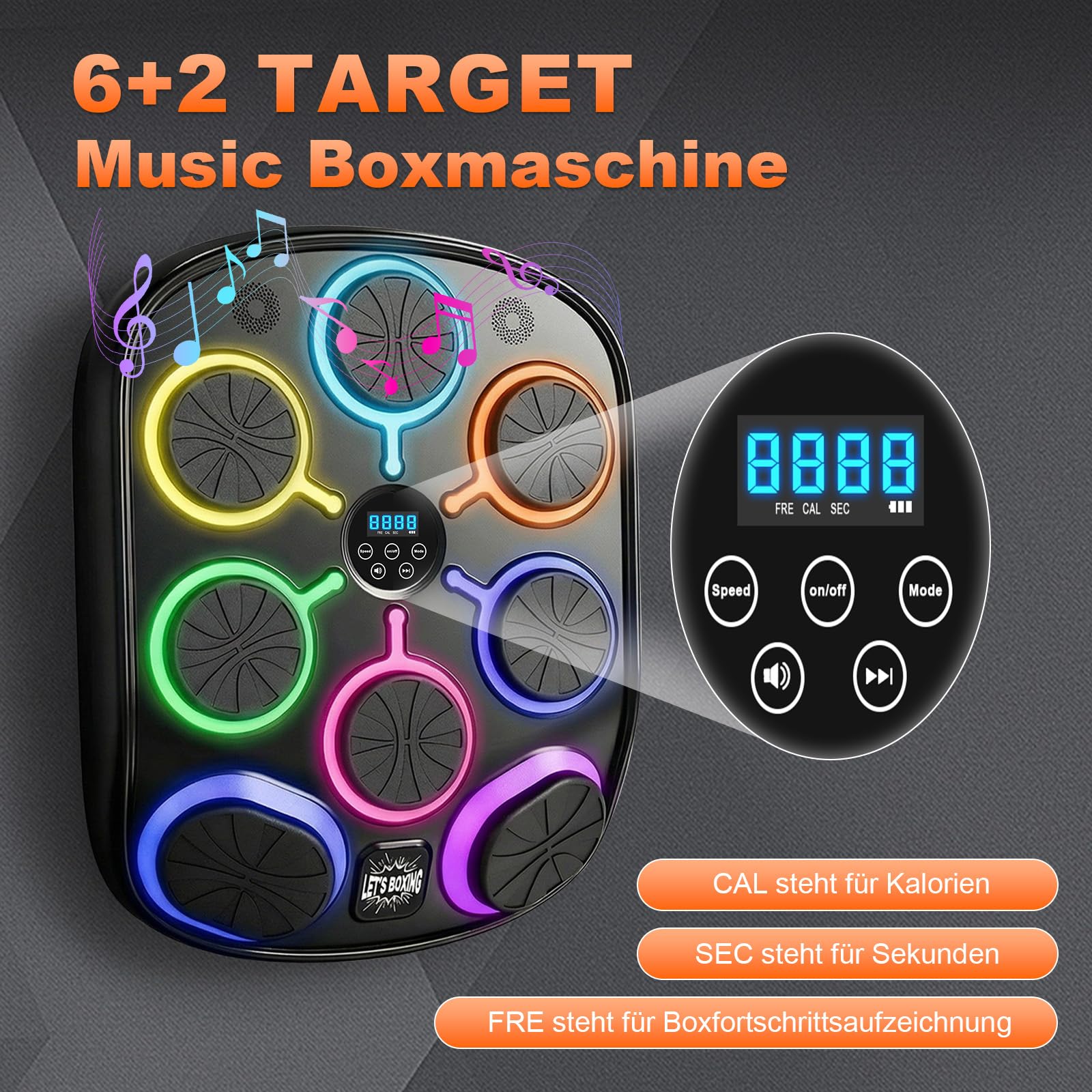 Musikboxmaschine mit Handschuhen, Wandmontage Smart Punching Target mit Bluetooth, 9 Musik-/Lichtmodi, Kalorienzähler, hochschlagfester PU-Schaum für Heim-Fitnesstraining
