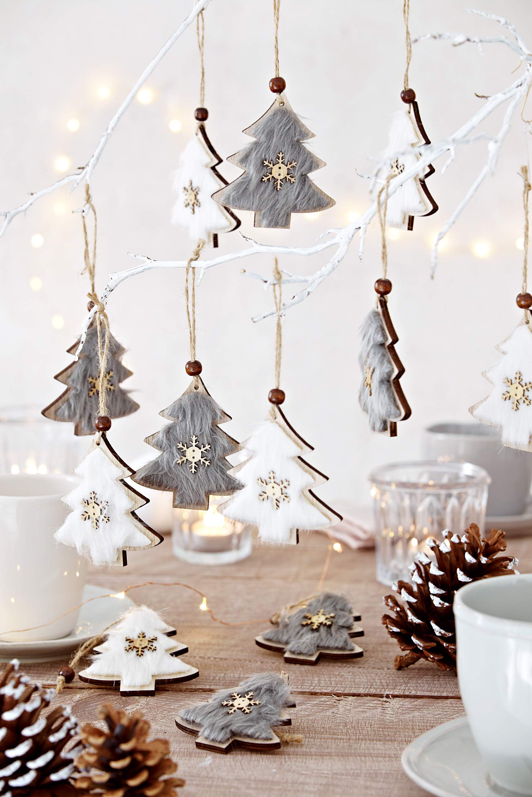 Heitmann Deco Kerstboomversiering, Set Van Hout, 6 Delig Boomversiering In Natuur Roze Wit Kerstdecoratie 752753904