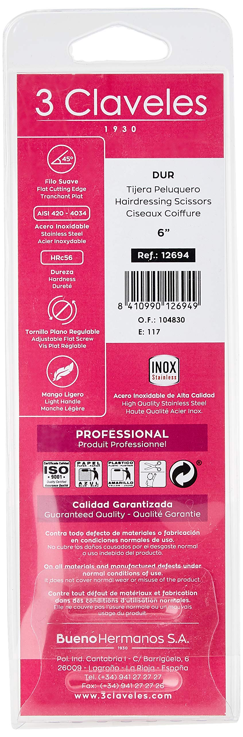 TIJERA DURALUMINIO ROJA 6" D 3C
