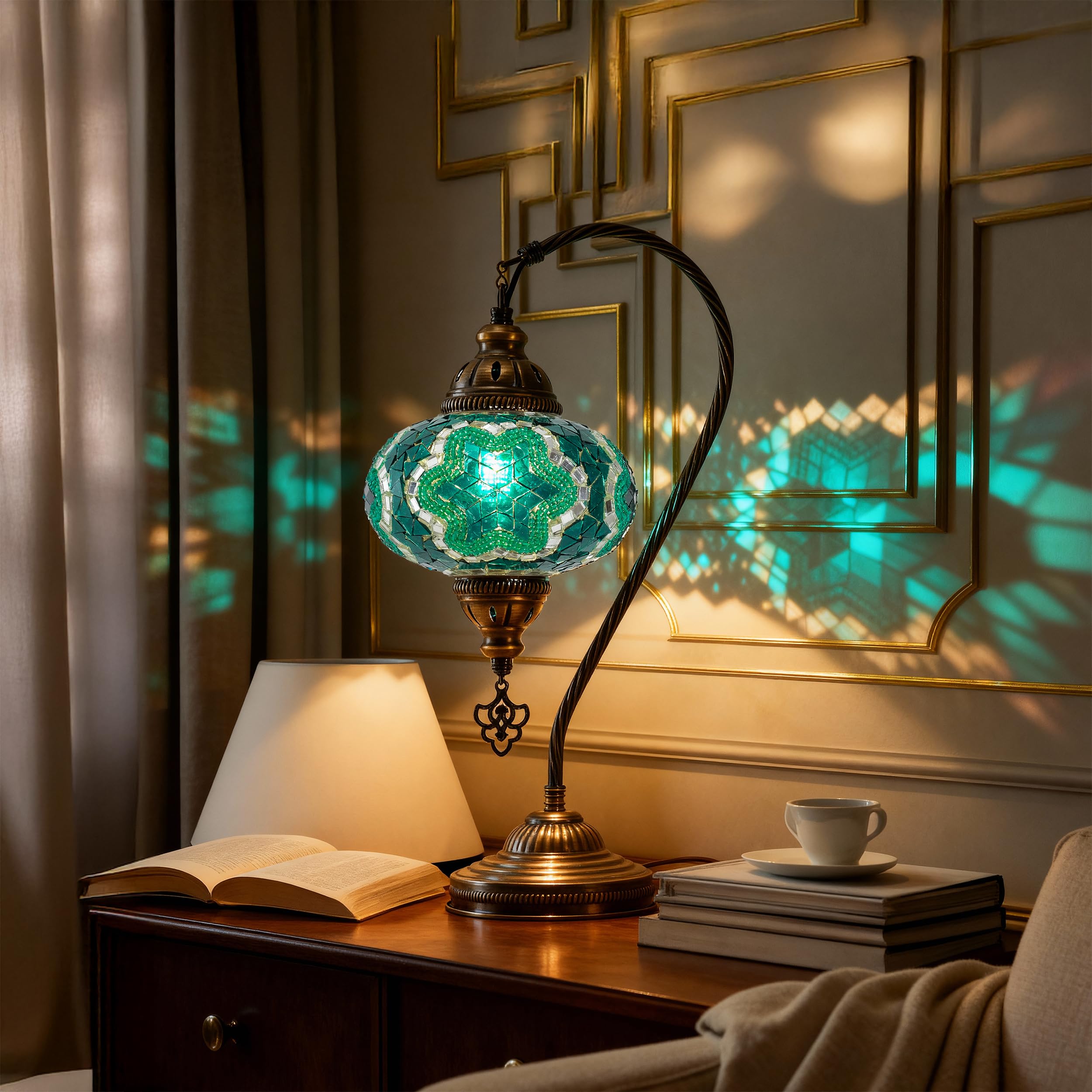 Mozaist Turkish Lamp, Swan Neck Mosaic Table Lamp, Moroccan