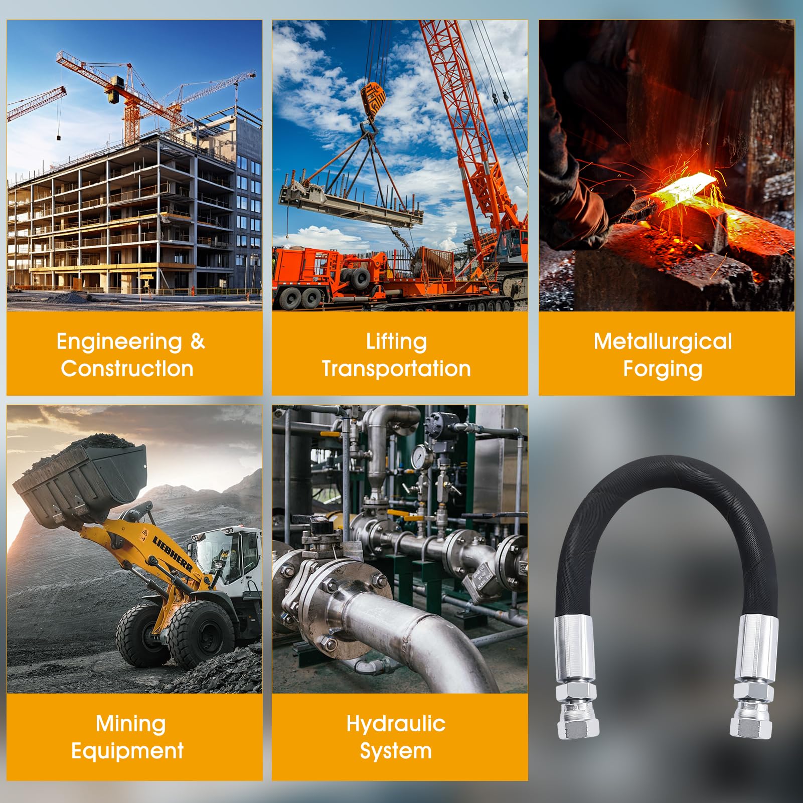 3/8" Hydraulic Hose Assembly 12 inch,with 3/8" JIC 37° Female Swivel Fittings (2 Ends),SAE 100R2AT 2 Wire Braid, 4785 PSI, -40°F to +250°F - 3