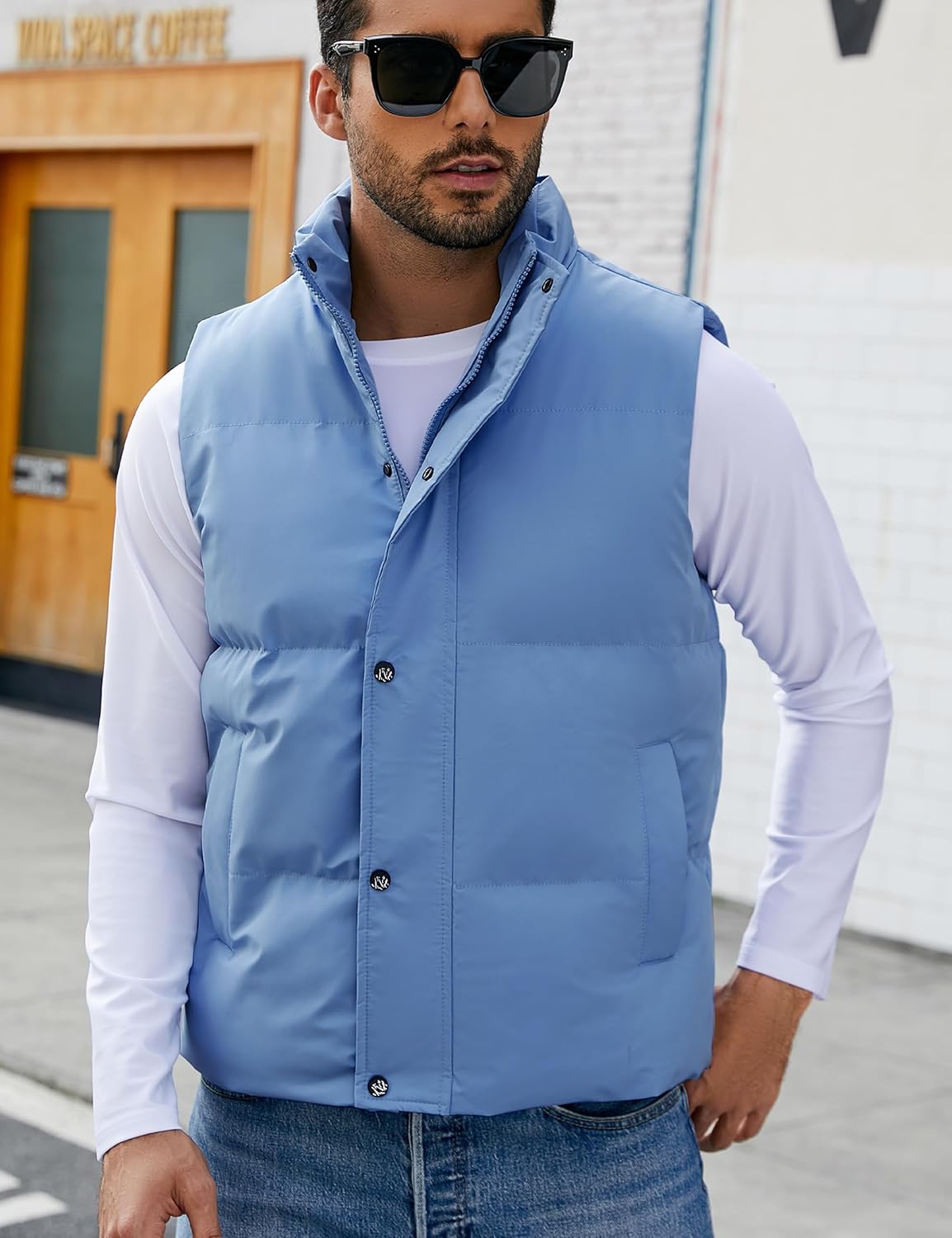 Flygo Mens Puffer Vest Winter Padded Vests Lightweight Stand Collar Sleeveless Quilted Jackets Outerwear - Image 3