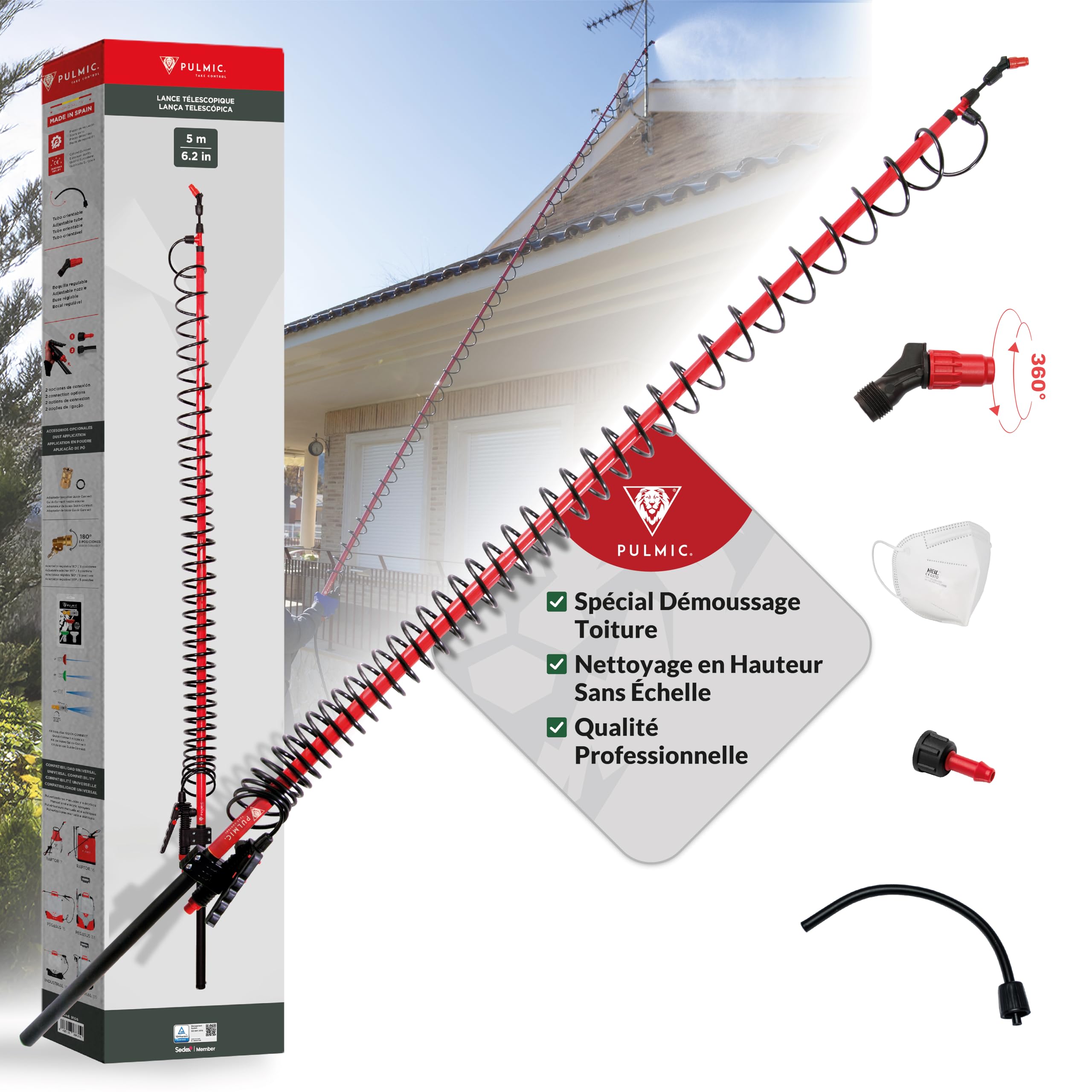 PULMIC Kit Premium Pulvérisateur Électrique 35L + Lance Télescopique 5m, 4 Bar, Tuyau 6m, Autonomie 7h. pour Nettoyage de Toits (Pulverisateur 35 litres + Lance télescopique 5 m)