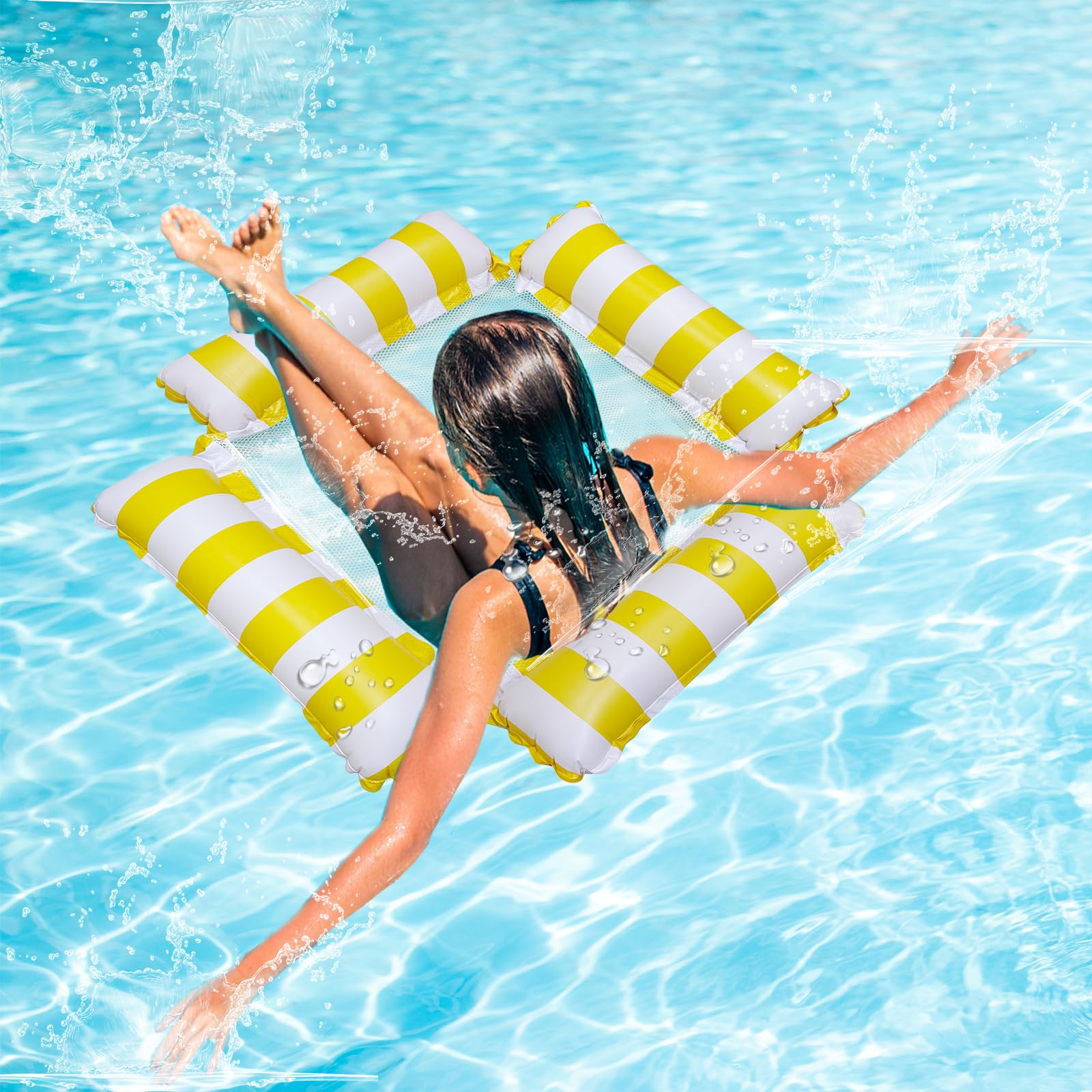 Hamaca Inflable 4 En 1 Para Piscina - 120x123 Cm, PVC, Para Adultos Y Niños, Flotante Y Plegable