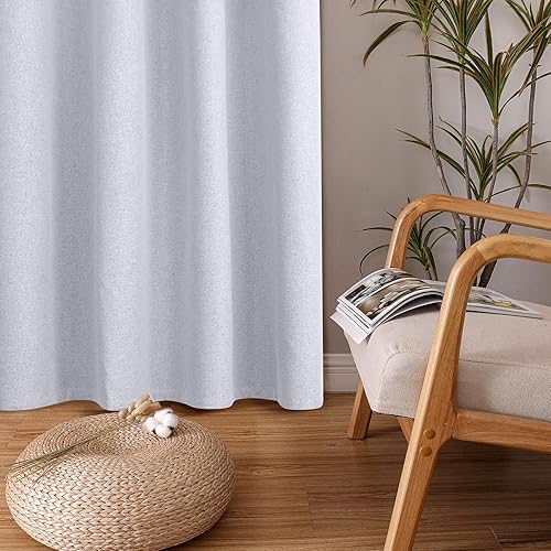 Miniatura 8 de BGment Cortinas 100% opacas de lino gris azulado de 72 pulgadas con forro para dormitorio, con ojales, textura de lino, aislamiento térmico,