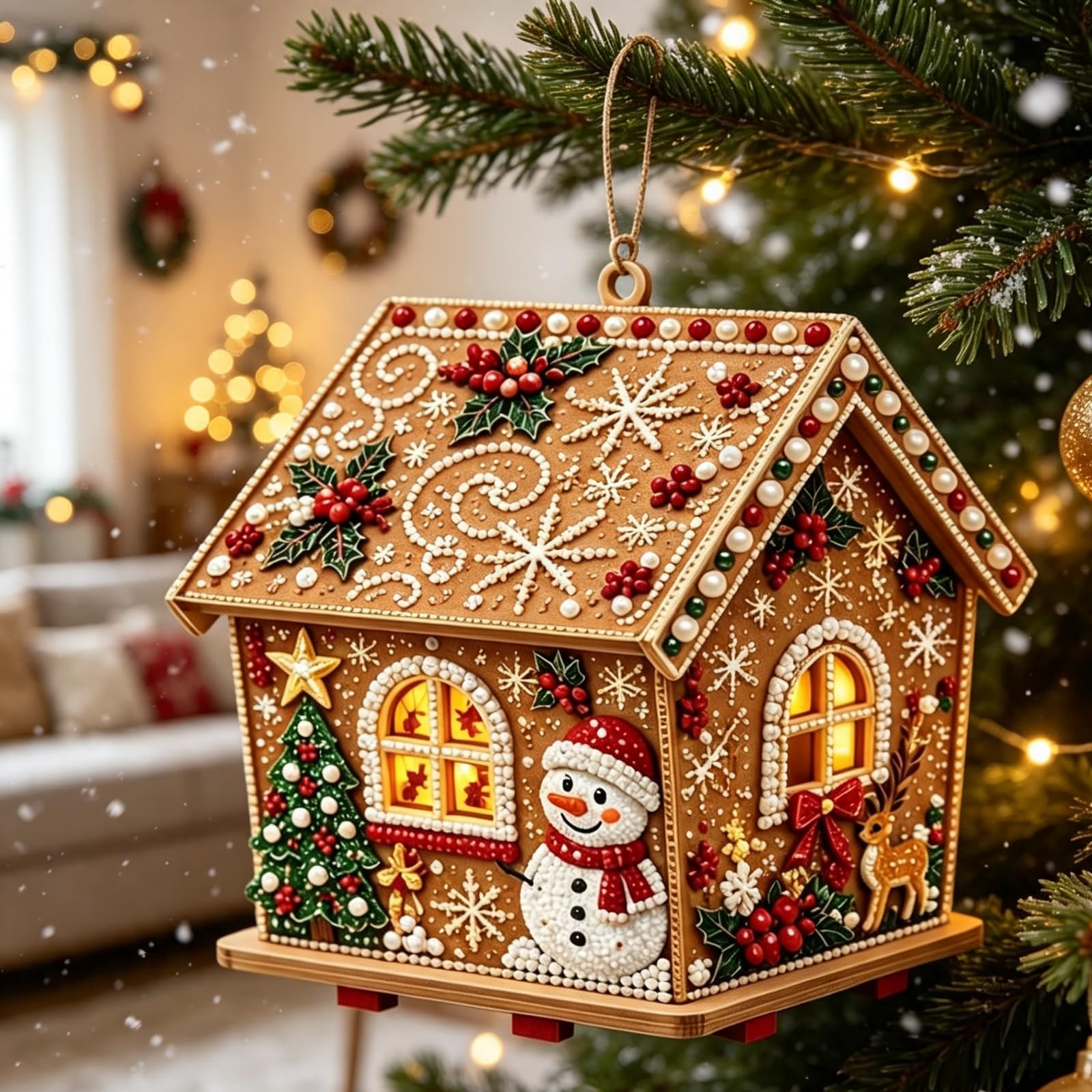 3D Wooden DIY Christmas House Pearl Diamond Painting Art Kit for Adults