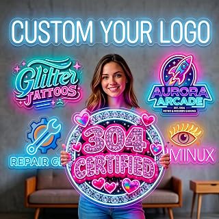Personalisierbares Logo Neonschild für Geschäft & Firmenlogo – LED Werbeschild mit Wunschtext, Leuchtreklame für Laden, Café, Restaurant, Bar, Salon & Büro – Individuelle Neon Wanddekoration