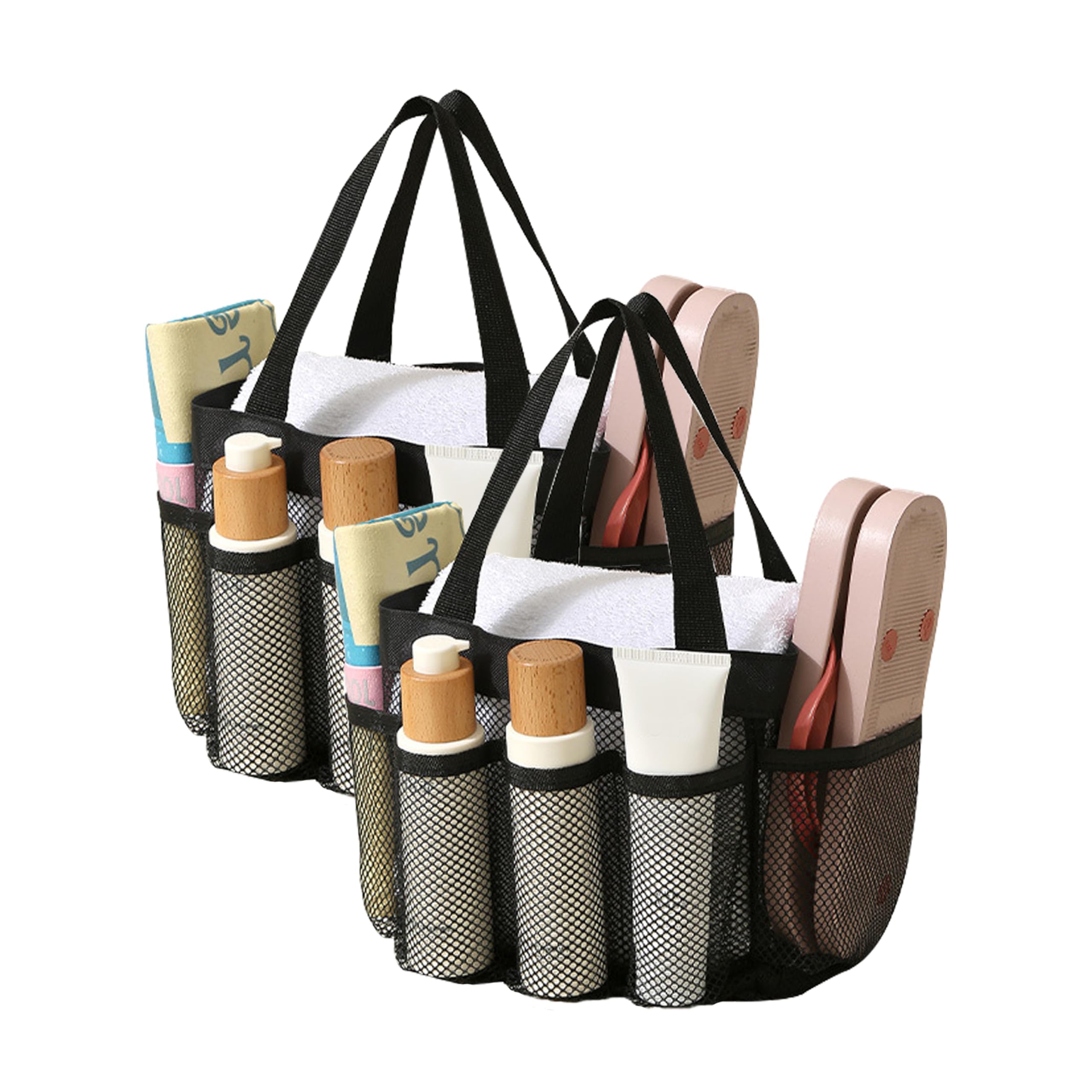 Hysunland Set of 2 Small Travel Mesh Shower Caddy Bag Portable Black Candy Tote Toiletry Essentials Bathroom Tub
