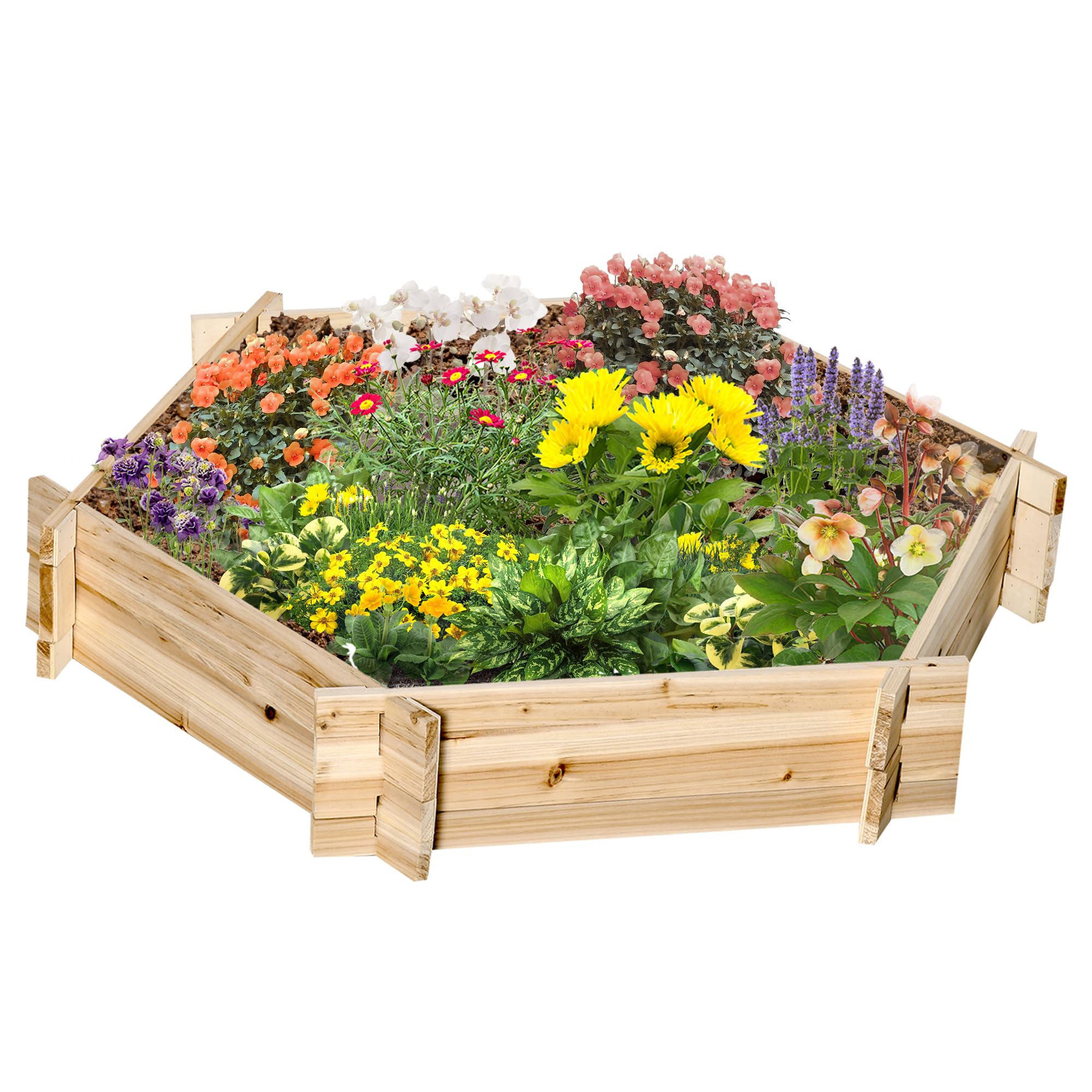 Outsunny Lit de Jardin et de Potager, Jardinière hexagonale sans Base, Montage sans vis, Bois d'épicéa, 100x92x16cm