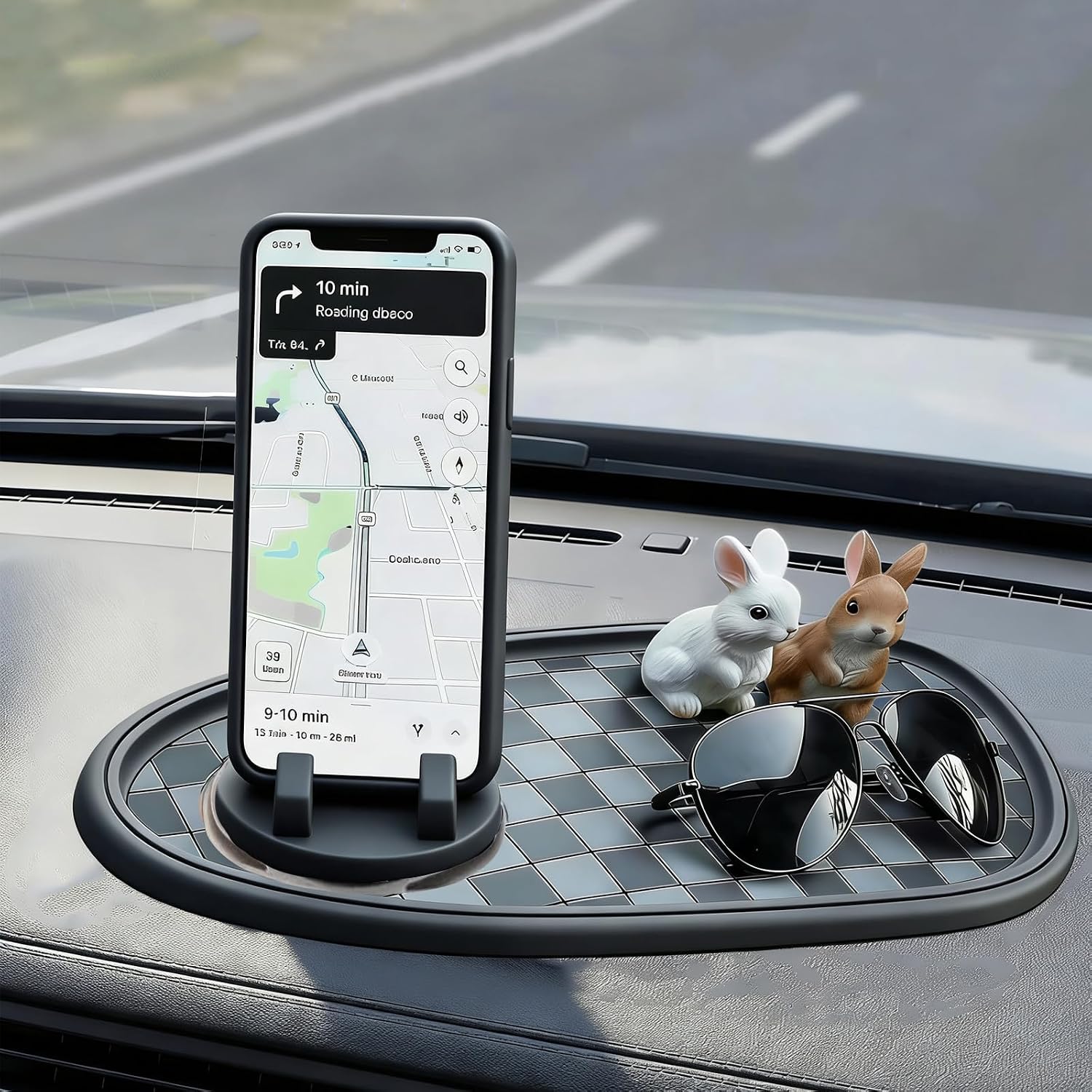 Universal Car Anti-Slip Mat Dashboard Mat with 360° Rotating Phone Holder with Temporary Parking Number, with Residue-Free Adhesive Tape, Multi-Functional Organizer Pad for Sunglasses, Keys (Gary)
