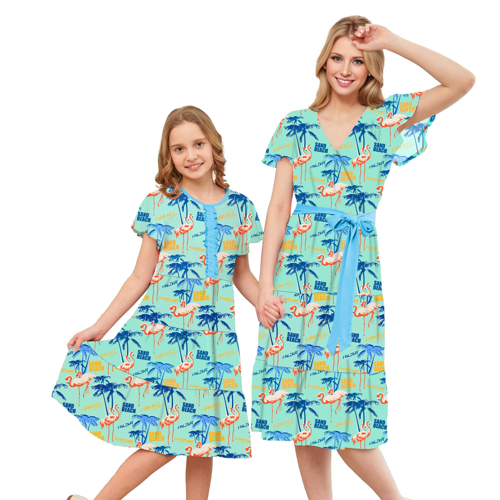V.&GRIN Mommy and Me Summer Dresses, Mother Daughter Midi Cute Floral Family Matching Outfits for Women & Tween Girls