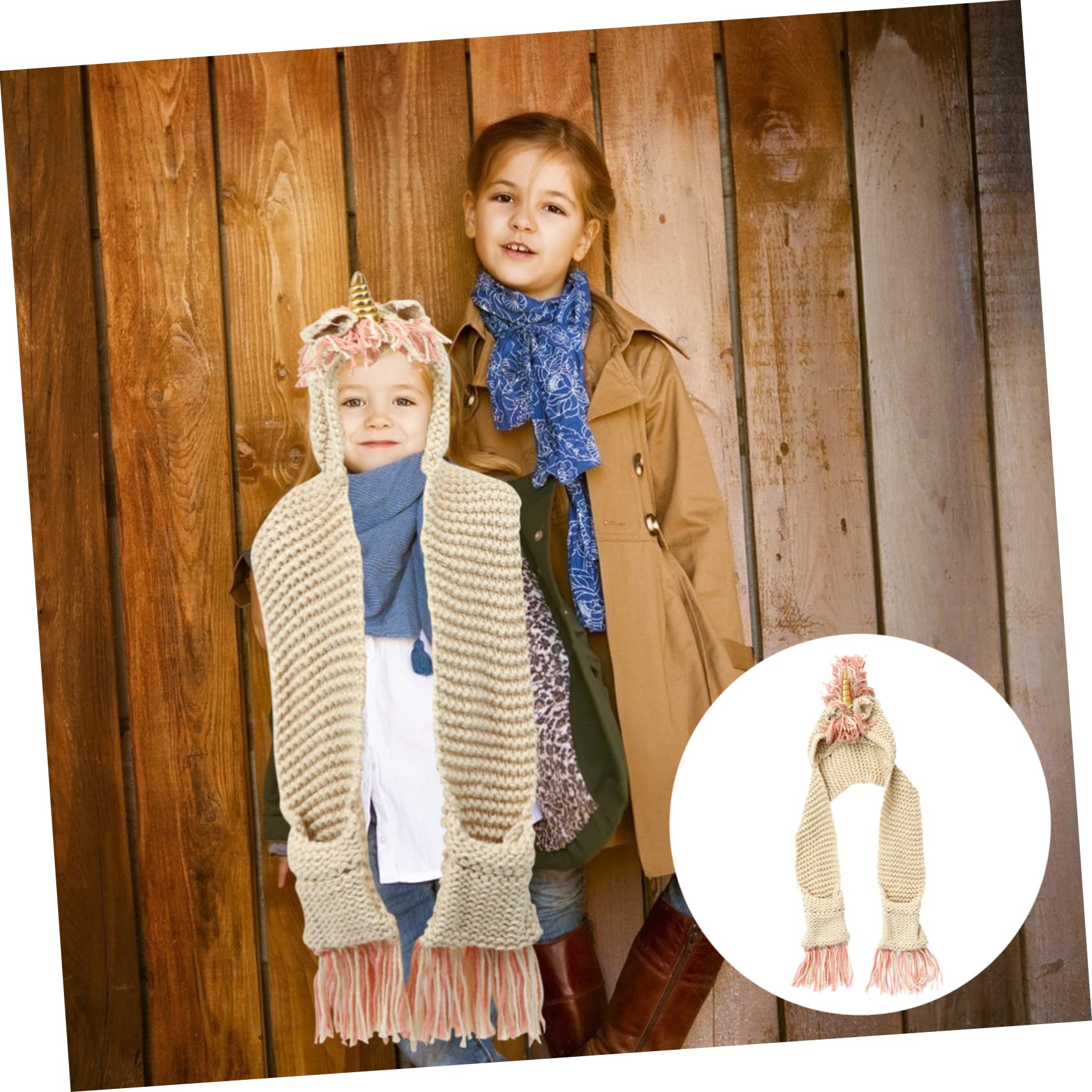 Gorro de Unicornio de Crochet para Niños, Grande 6-12 Años, Acrílico Dorado | Bolsillo para Bufanda, Tejido a Mano, Capucha Cálida, Adecuado para Festivales y Sesiones Fotográficas