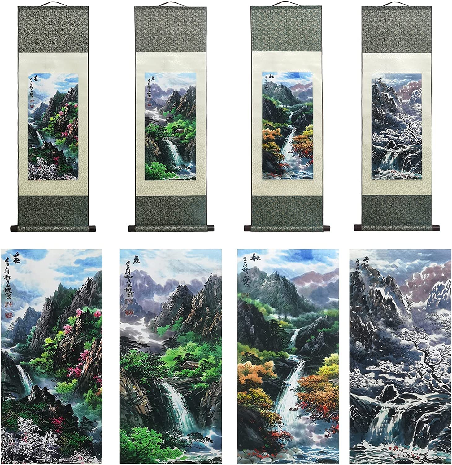 Vrfvsdasaas B5 Chinese Wall Art, Chinese Wall Art Scroll Painting,Silk Scrollg Summer Autumn Winter Landscape Beaut(B5)