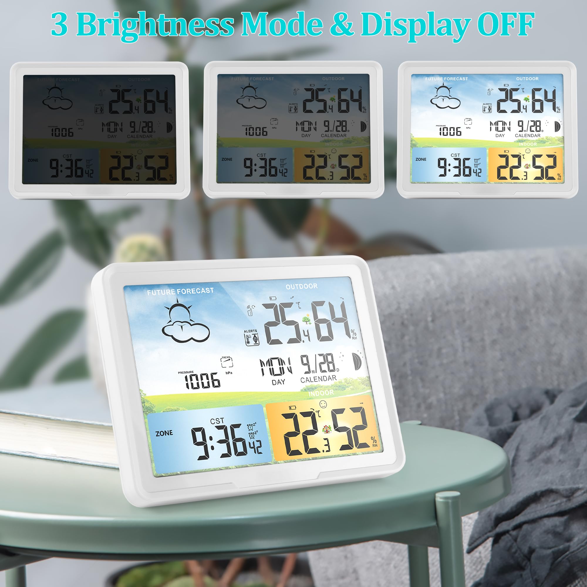 Wireless Weather Station With Indoor Outdoor Thermometer - Color Display Forecast Station With Atomic Clock