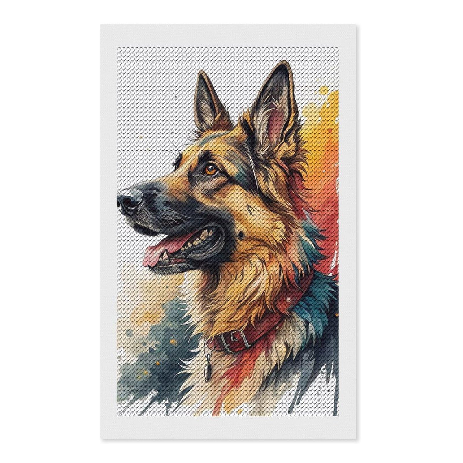 Junmoney Watercolor German Shepherd Portrait DIY Diamond Art Canvas Kit 12"x20", Simple to Start, Fun Craft Experience, Modern Decor, Gift Idea, Adhesive Canvas