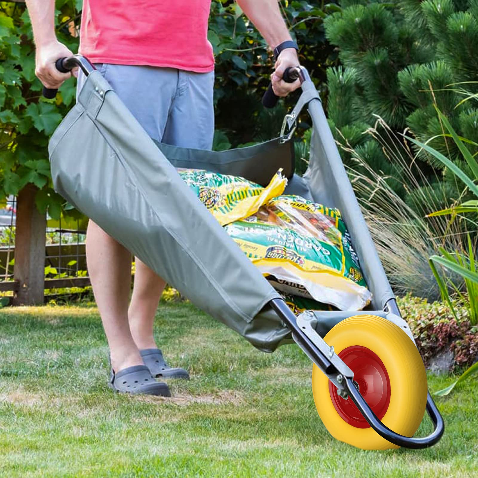 4er Set Ersatzräder 4.80/4.00-8 Vollgummi gelb-rot | 4 Vollgummi-Räder Ø 390 mm, 4PR, bis 200 kg Tragkraft, für Sackkarre, Gartenkarre und Handwagen.