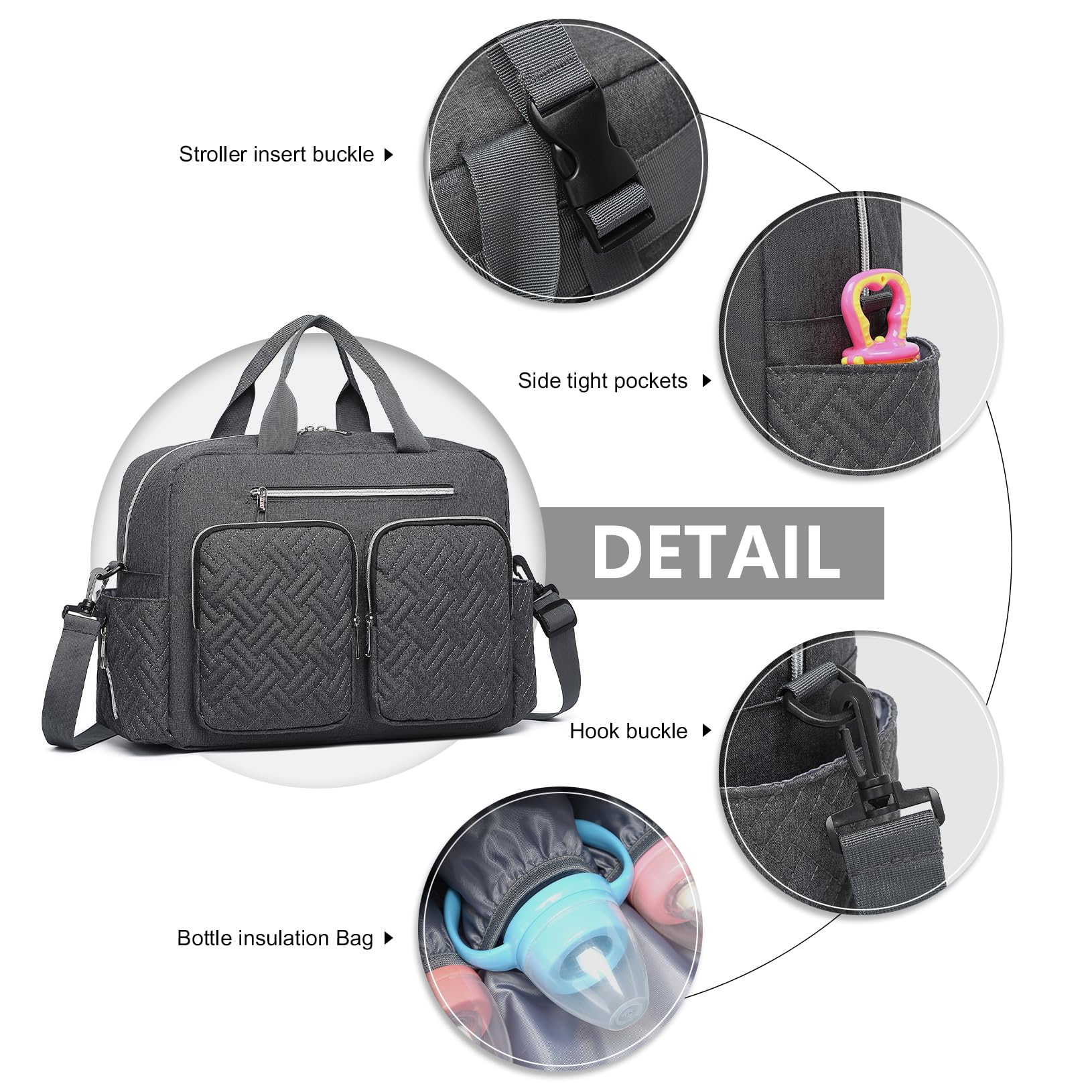 KONO Borsa Fasciatoio Passeggino Neonato, Grande Capacità e Impermeabile con Fasciatoio Portatile e Ganci Passeggini, Leggera per Viaggi Ospedale Parto Aereo, Ideale per Mamma e Papà