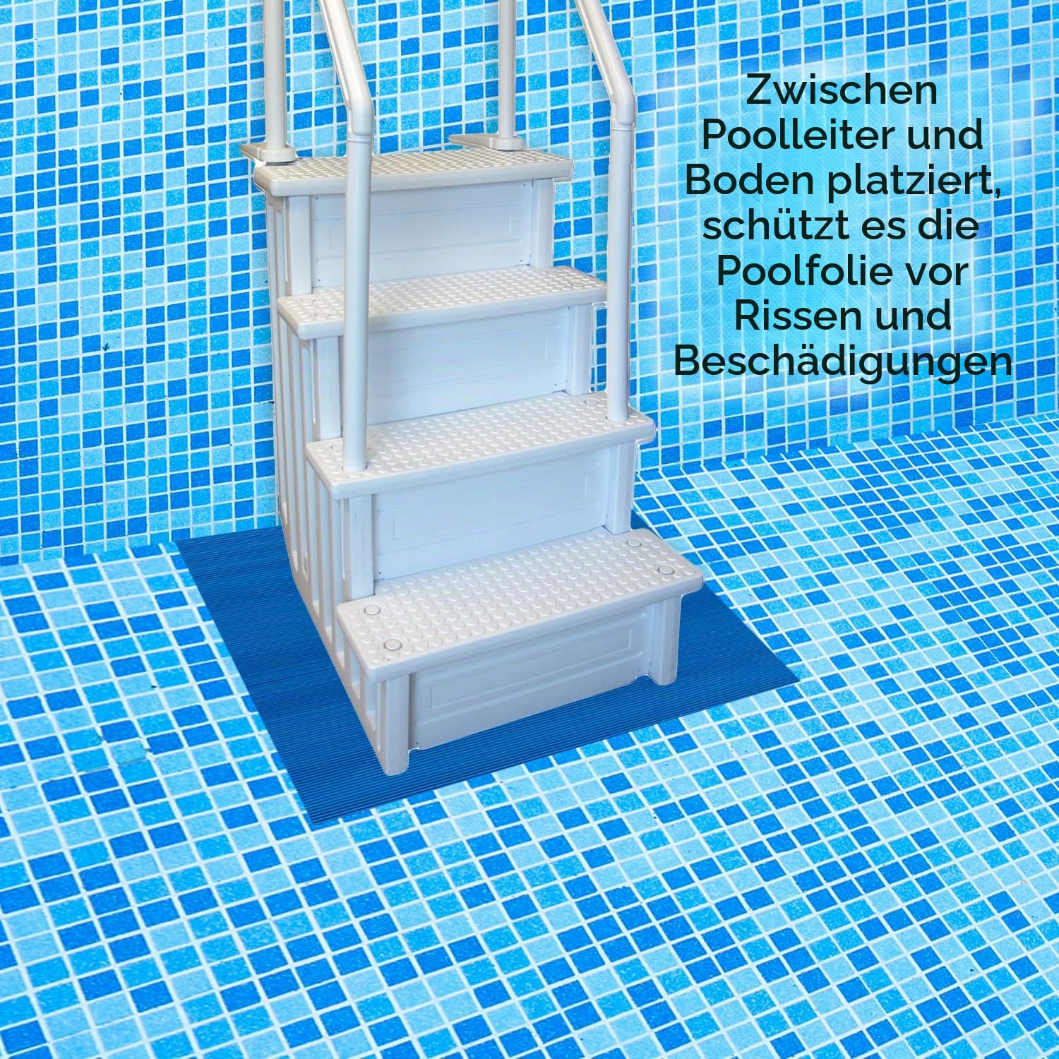Resilia Stay-Put Schwimmbadleitermatte, rutschfest, breit gerippt, Schutzpolster, 91,4 x 91,4 cm, 0,3 cm dick, Puderblau