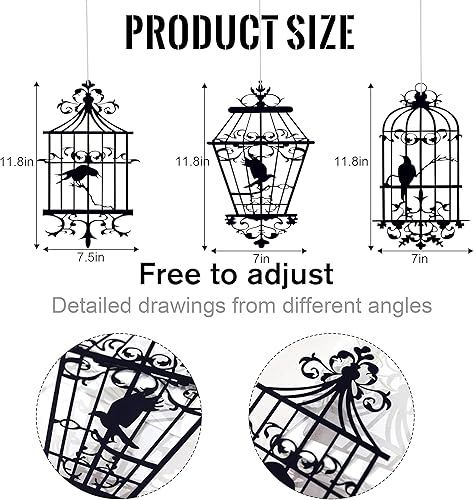 Miniatura 2 de Decoración de jaula de pájaro negro  Decoración de jaula de pájaro de Halloween, calcomanía de pared de casa de pájaros, regalos para amantes de los