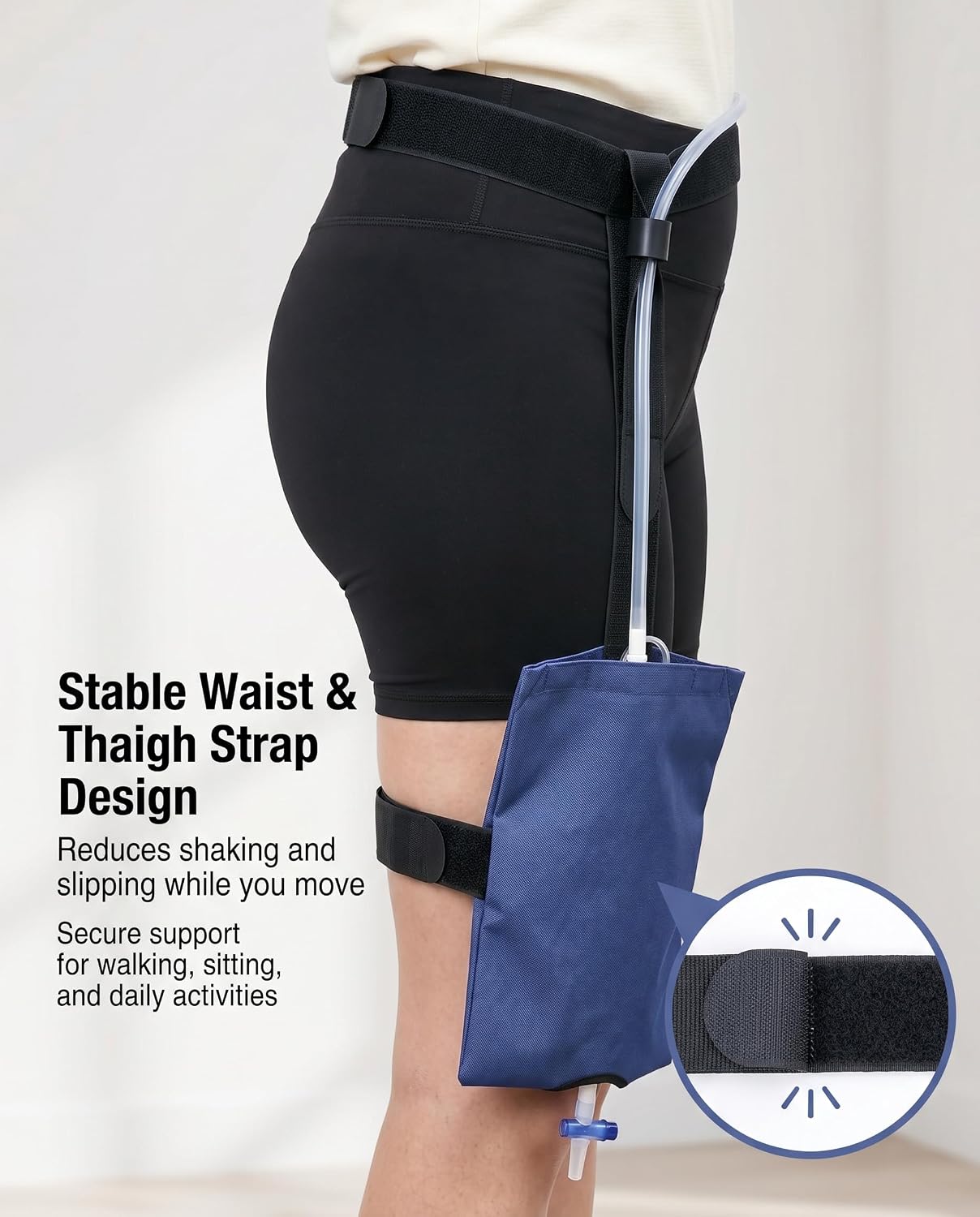 Catheter Leg Bag Holder Strap, Urinary Drainage Bag Cover for Foley Catheter Bags, Adjustable Leg Bag Sleeve with Waist Belt, Breathable Catheter Stabilization Device for Privacy & Mobility, Blue