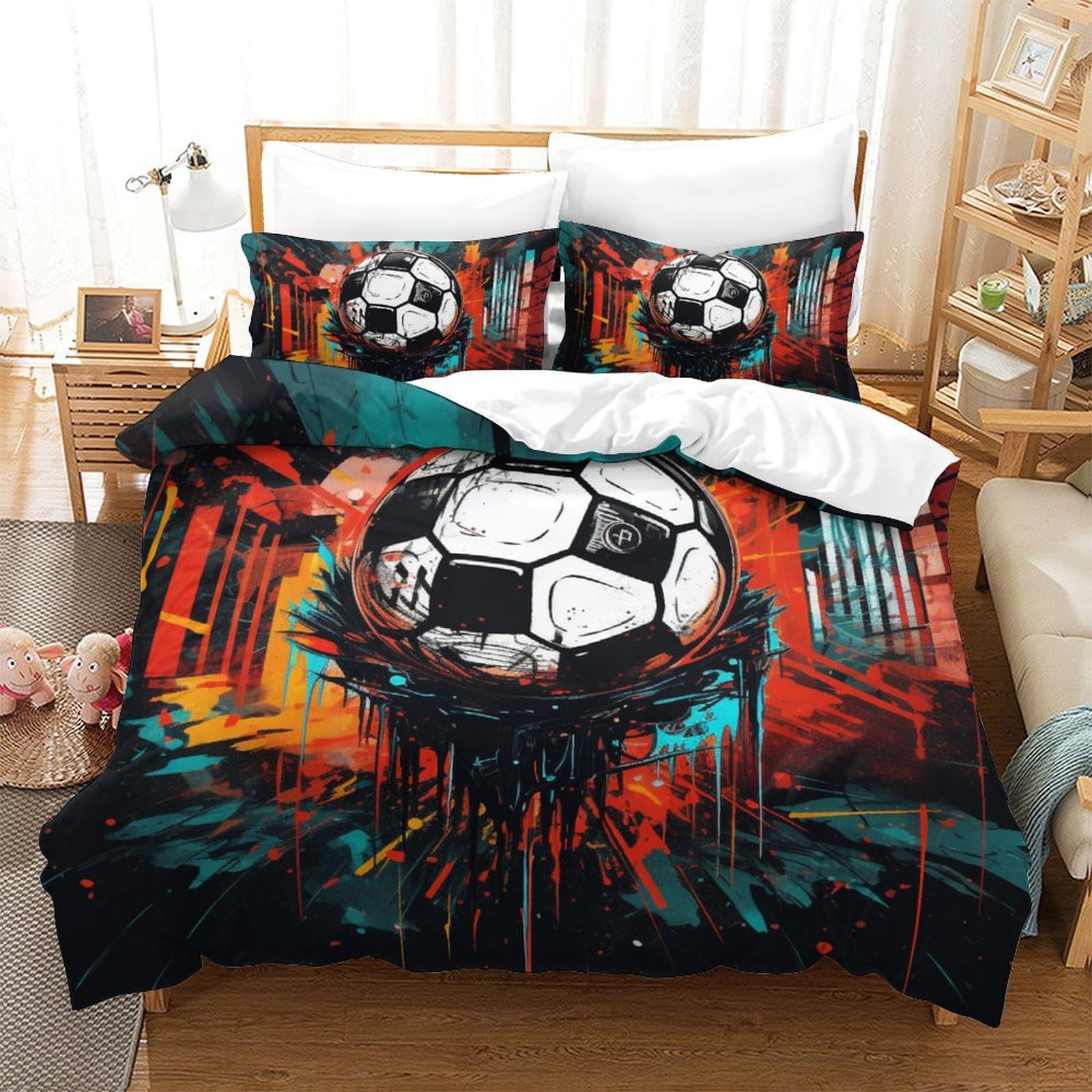 Housse de couette football 3D pour décorer une chambre d'enfant passionné