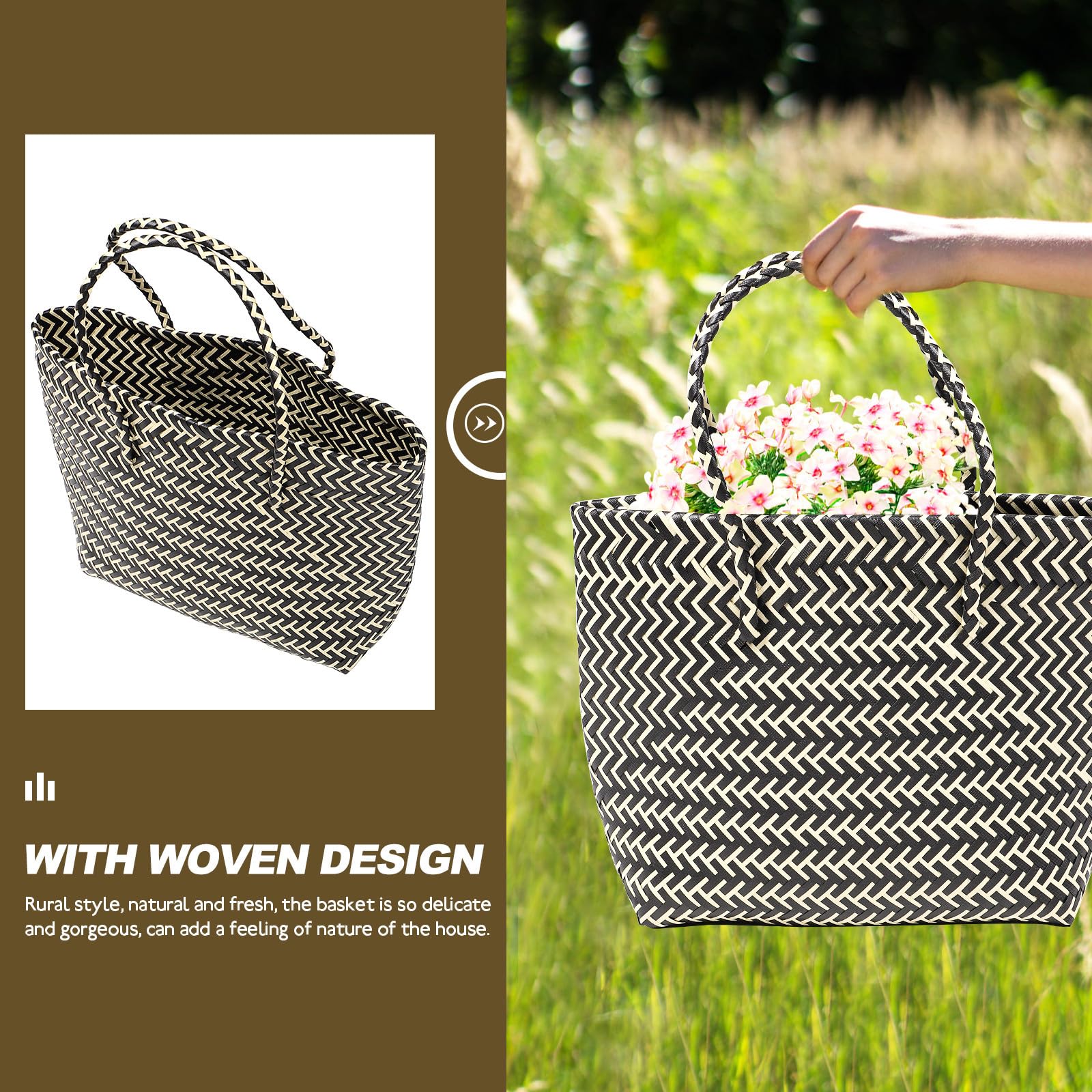 Bolso Tejido Artesanal para Mujer, Bolsa Compra Ligera y Portátil, Gran Capacidad, Estilo Natural Adecuado para Supermercado y Decoración
