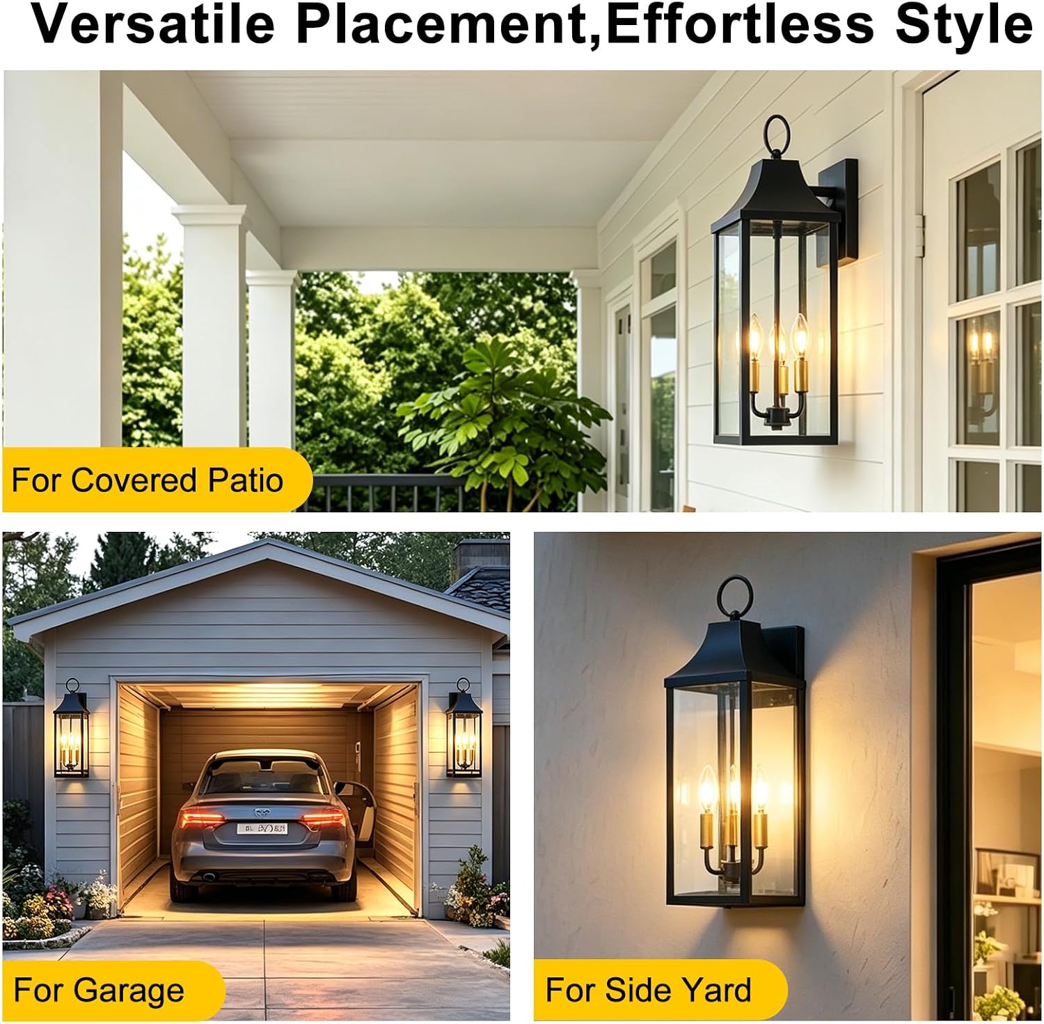 20 Inch Outdoor Wall Light Fixture, Modern Exterior Wall Lantern, 3-Light Wall Mounted Sconce with Glass Shade, Outside Porch Lamp for Patio, Front Door, Entryway, Garage Lighting