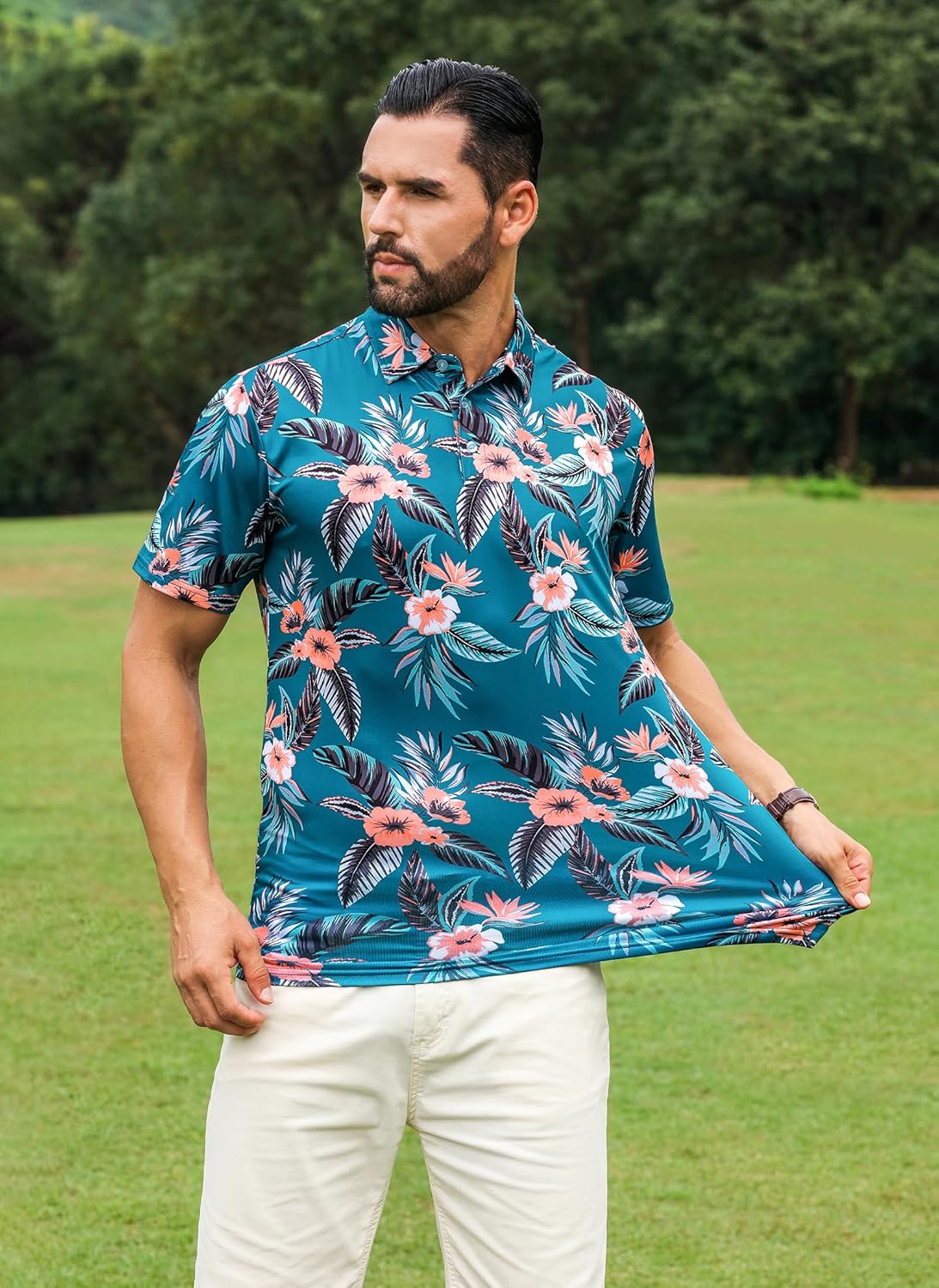 APTRO Golf Shirts for Men, Moisture Wicking Hawaiian Polo Shirts Dry Fit with Print and Short Sleeve - Image 3