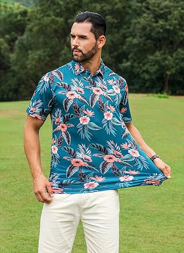 Vista 3 de APTRO Camisas de golf para hombre, polos hawaianos que absorben la humedad, de secado rápido con estampado y manga corta