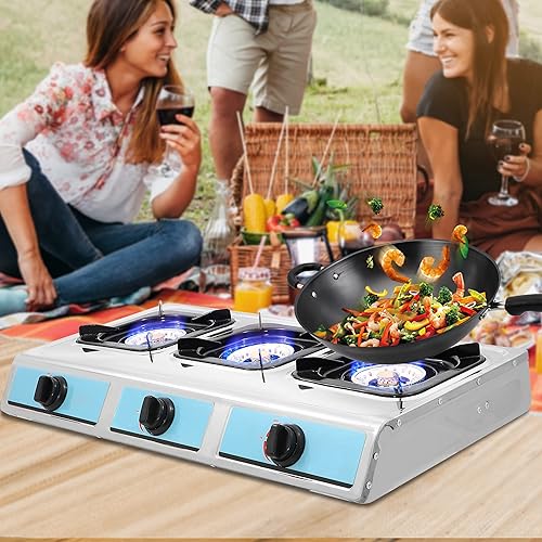 Miniatura 8 de Estufa de gas propano, estufa de gas de 3 quemadores, estufa de gas portátil de encendido automático, estufa de acero inoxidable de 3 quemadores GLP