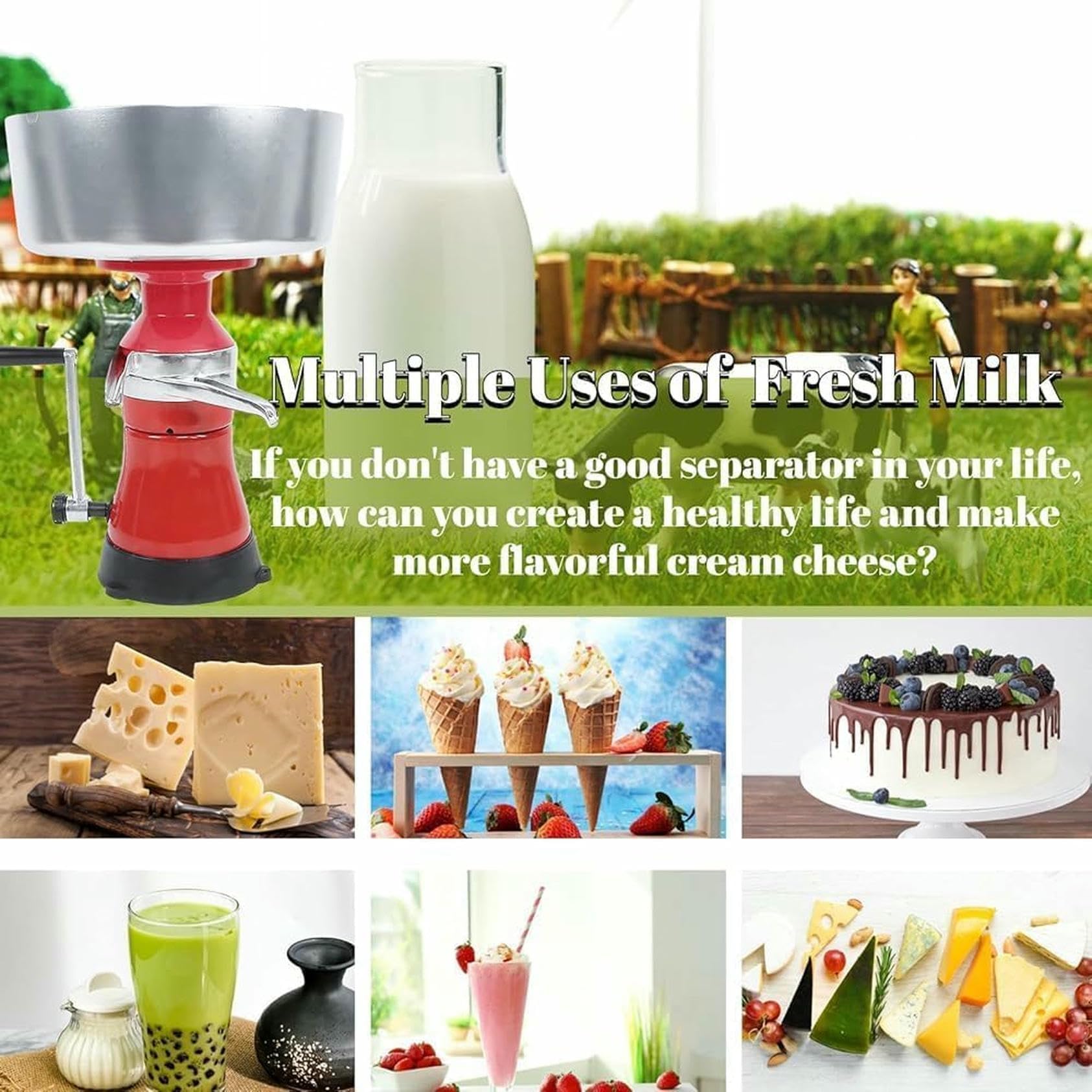 Separatore di crema di latte, attrezzatura lattiero-casearia manuale per la lavorazione del latte di capra e di mucca, macchina centrifuga efficiente dello sgrassatore della crema