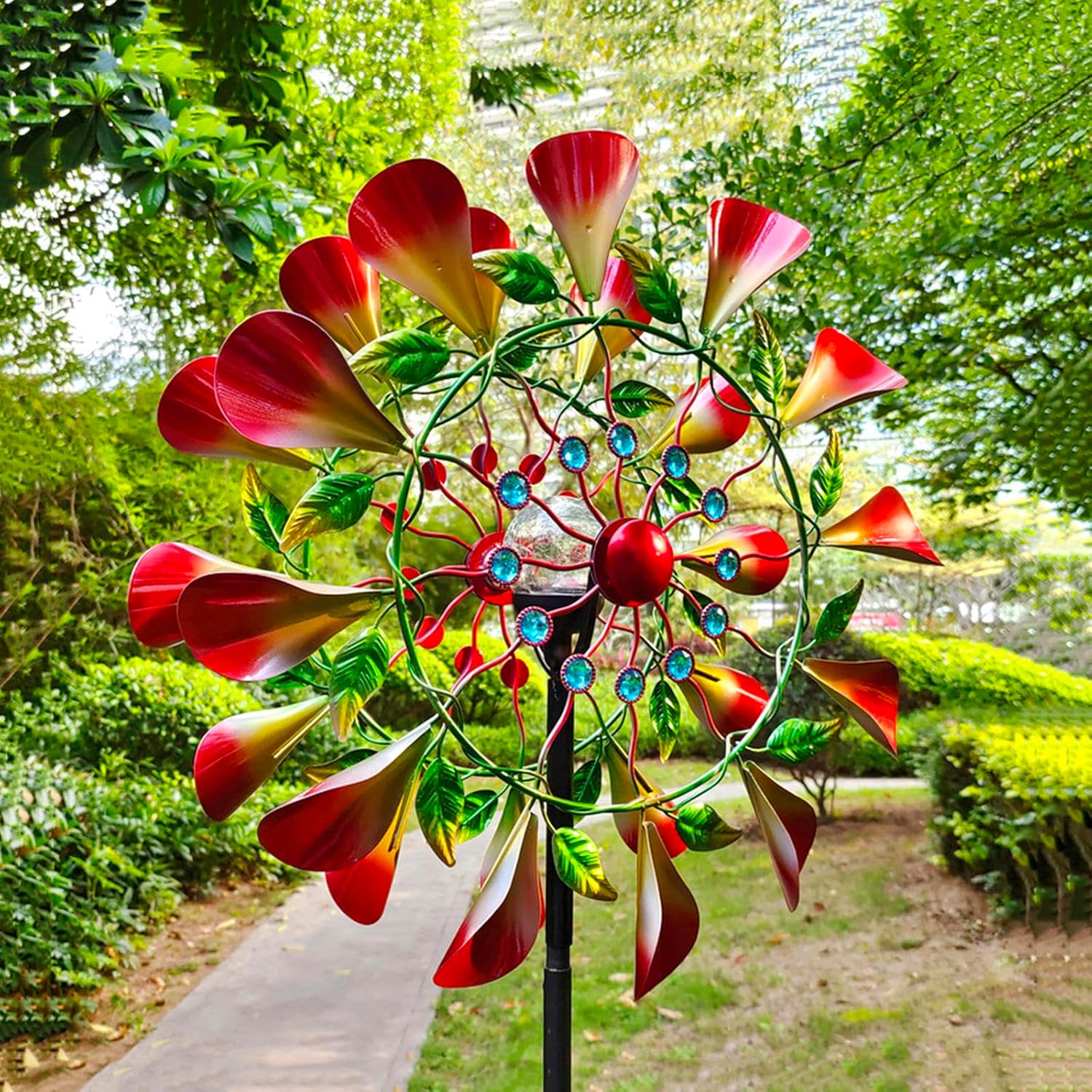 83in Wind Spinners Outdoor Metal Color Led Changing Solar Powered Glass Ball Solar Wind Spinners