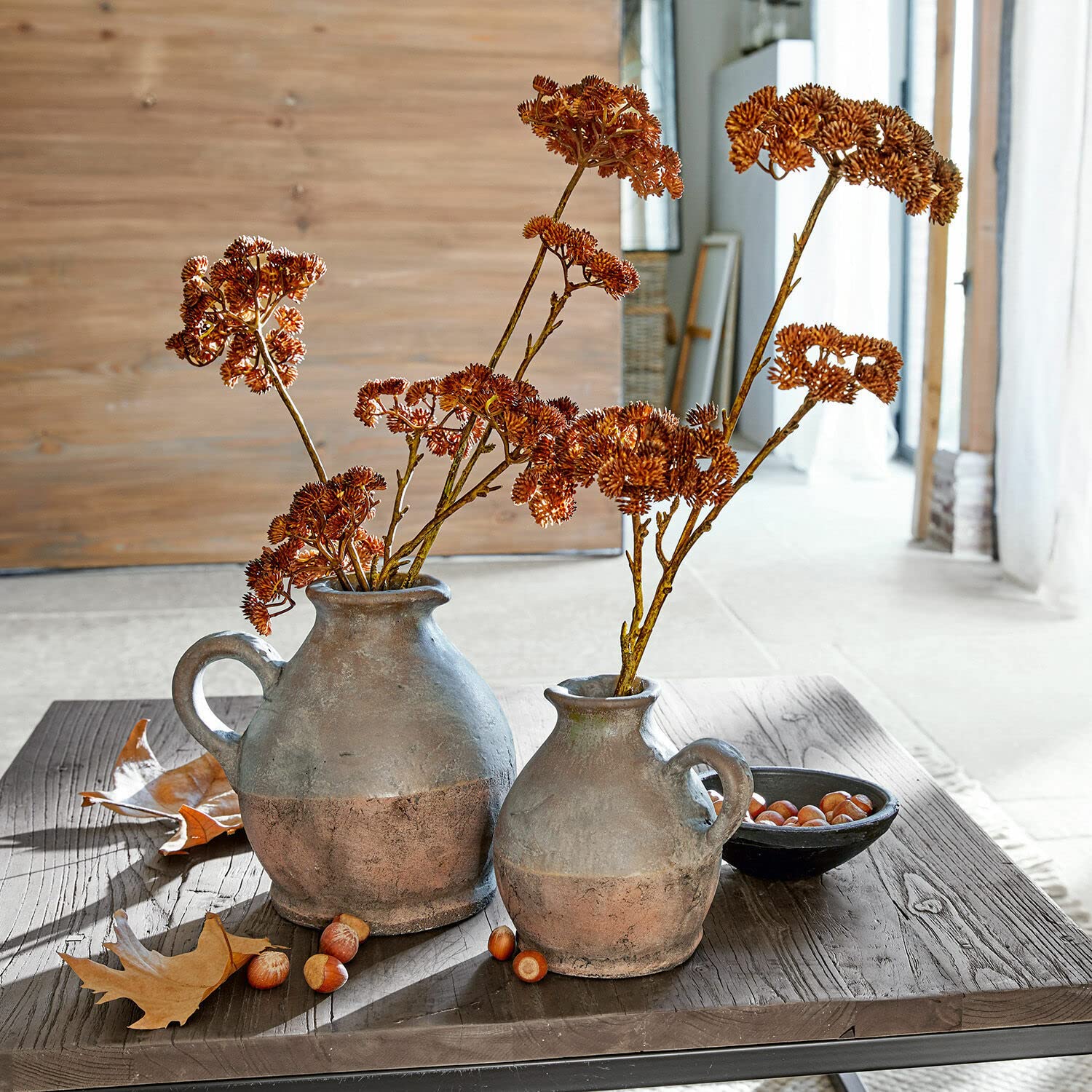Loberon Vase 2er Set Henriette, antikbraun | Zwei Größen, liebevolle Handarbeit, antike Anmutung, mediterranes Flair, Blumenvase, Wohn-Accessoire, Terrakotta