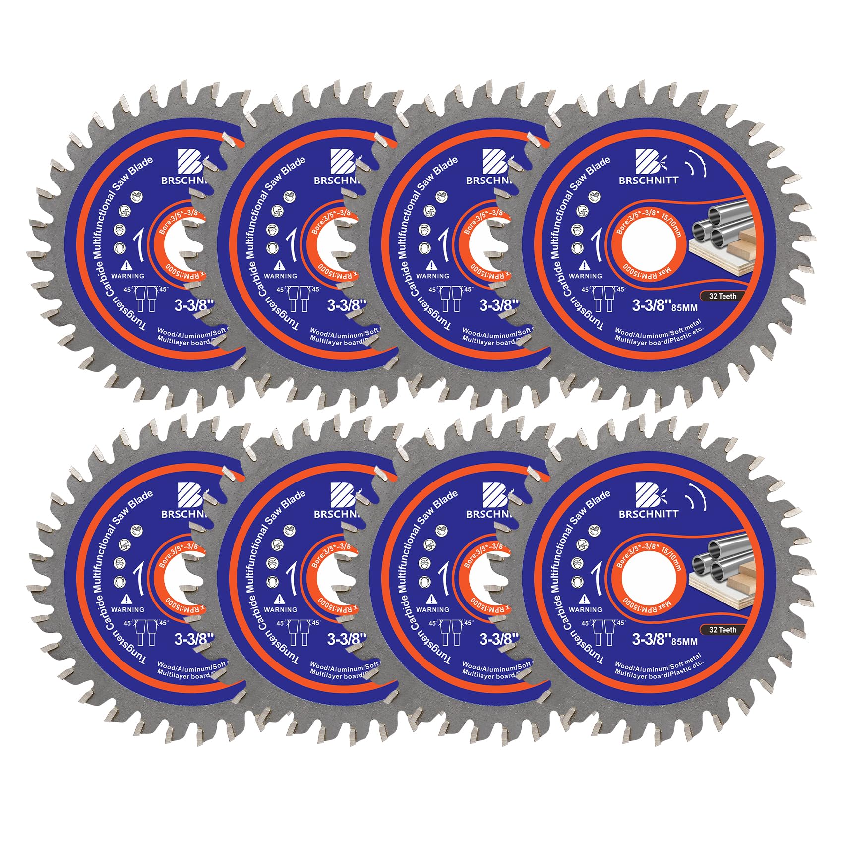 BRSCHNITT Circular Saw Blade 85MM 32T with 15/10mm Arbor, Carbide Tipped Teeth, TCT Saw Blades for Cutting Various Wood, Aluminium,Copper,and Composite Materials(8pcs)
