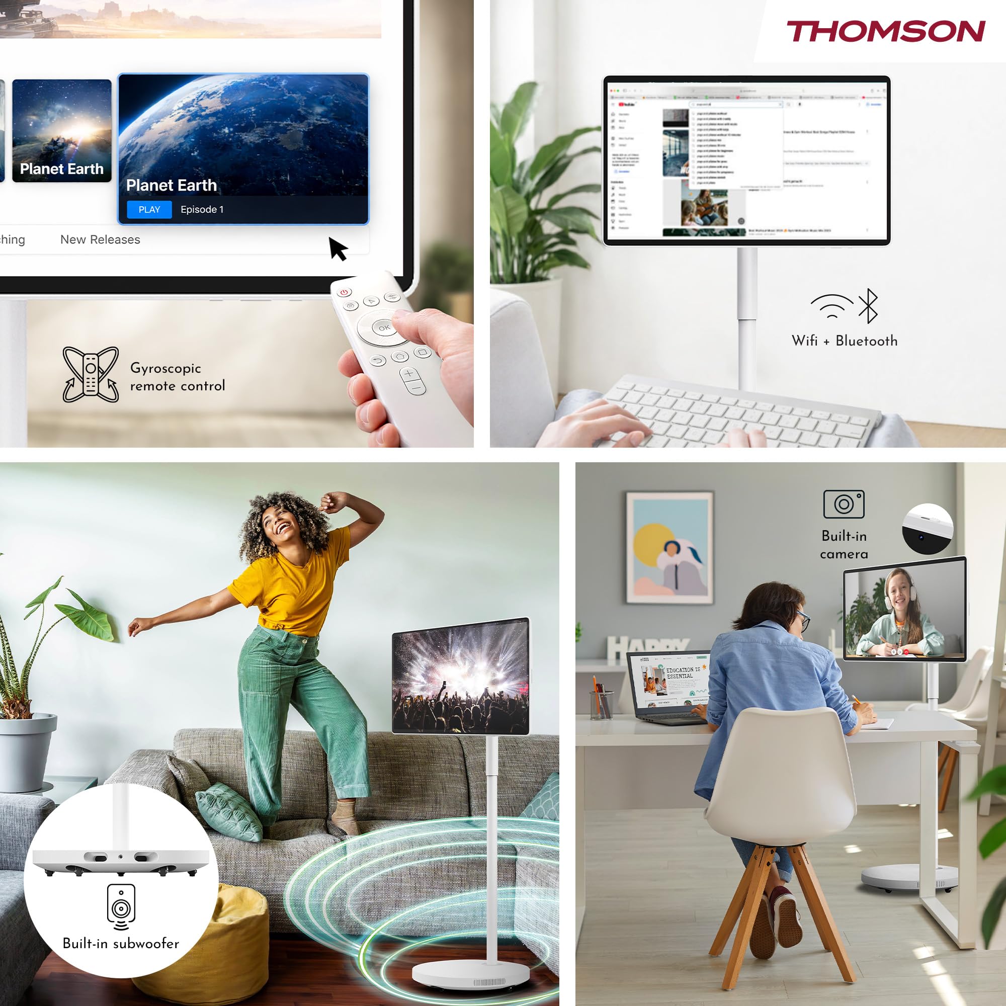 Thomson Go Plus Pro 27 Zoll (69 cm) 4K UHD Smart Touch Display, Android, Sprachsteuerung, Hotspot, 9000 mAh Akku, 5MP Kamera, Subwoofer, WiFi 6, Bluetooth, Tragbarer Ständer -27UE7M45- Weiß