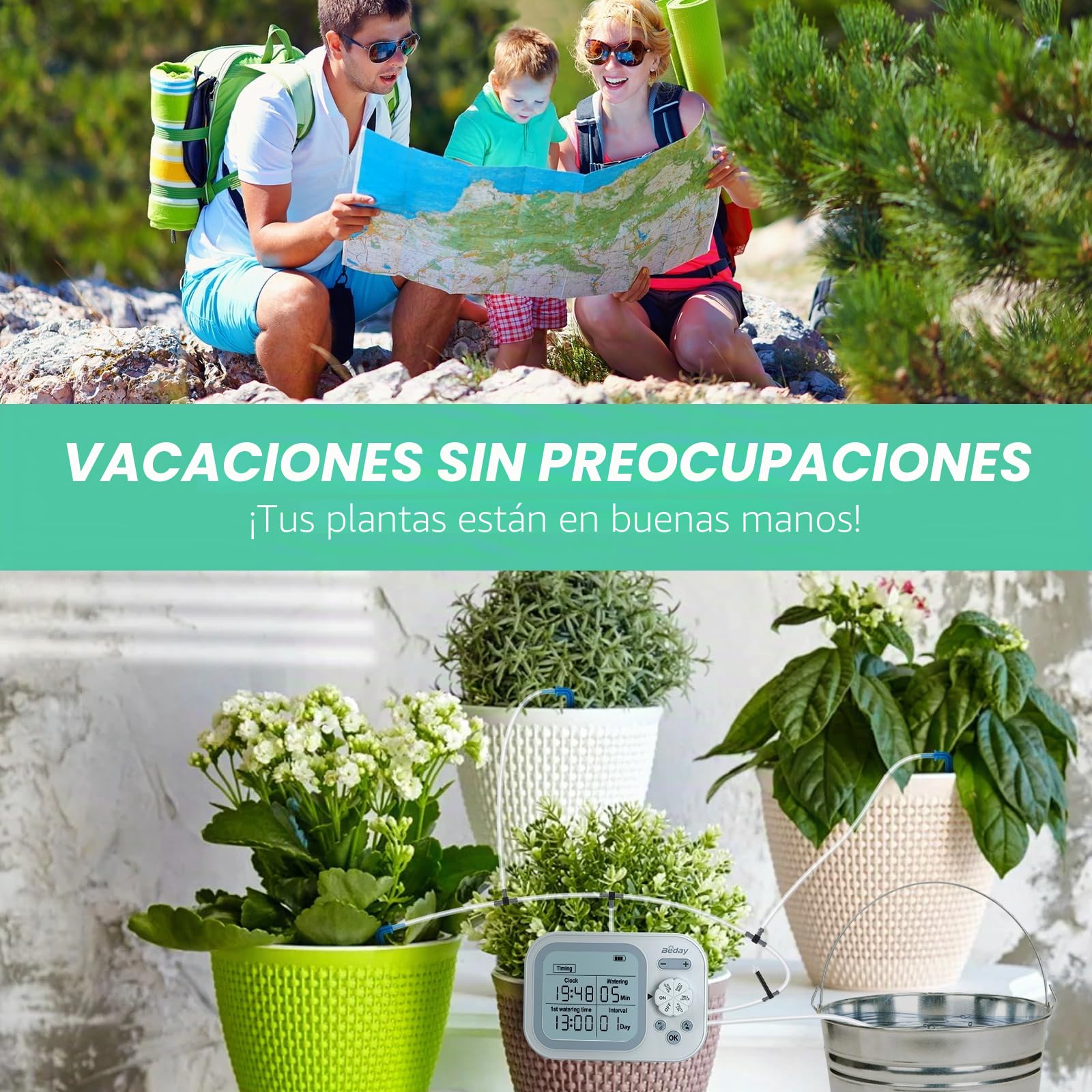Sistema de riego automático de plantas para interiores para 15 plantas en maceta, kit de riego por goteo automático, temporizador de agua programable con detección inteligente de humedad