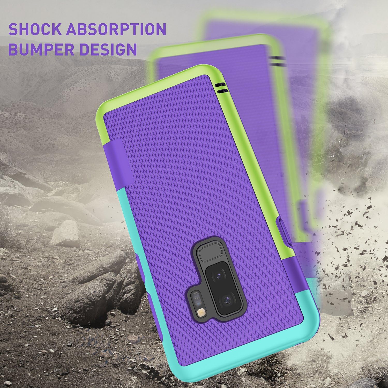 Galaxy S9 Plus Case, S9 Plus Cover, TILL(TM) Ultra Slim 3 Color Hybrid Impact Anti-Slip Shockproof Soft TPU Hard PC Bumper Extra Front Raised Lip Case Cover for Samsung Galaxy S9 Plus G965U [Purple]