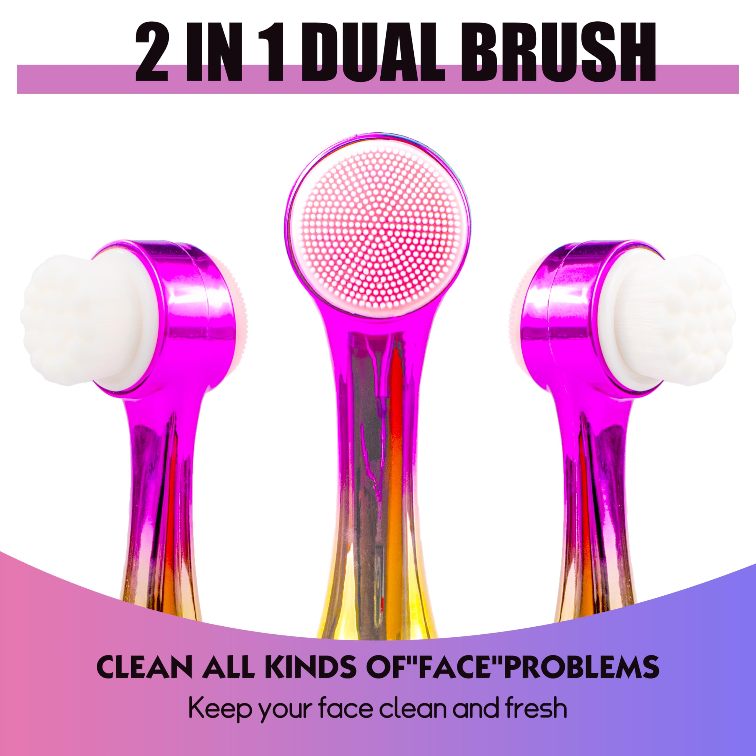 Gesichtsreinigungsbürste, 2-in-1, doppelseitige Gesichtsreinigungsbürste mit weichen Borsten für tiefes Porenpeeling, Wasch-Make-up, Massage, Gold und Rosa, 4 Stück