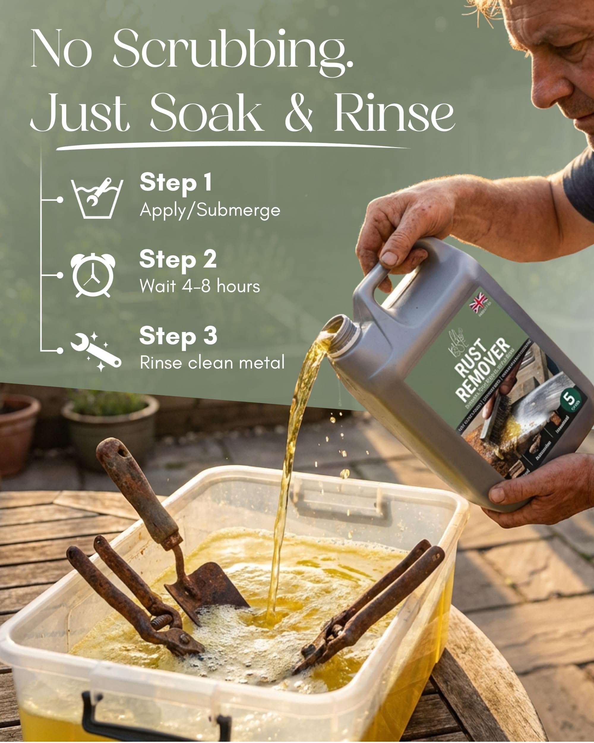 Pelle & Sol Rust Remover Solution Ready to Use – Heavy Duty Rust Remover for Metal, Iron, Steel, Aluminium & Chrome – Water Soluble Rust Treatment for Indoor & Outdoor Use - 4